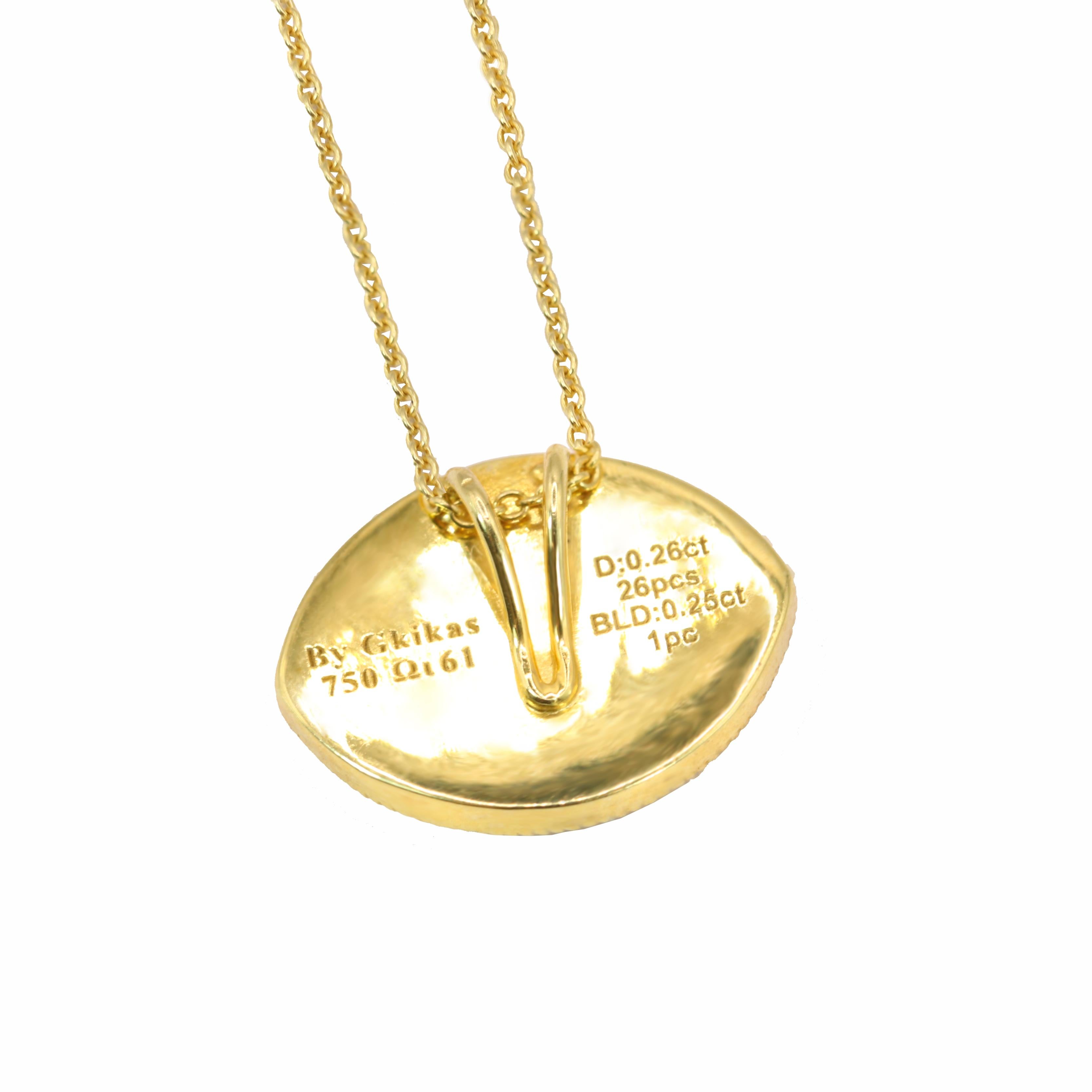 Contemporain Georgios Collections Collier pendentif Evil Eye en or jaune 18 carats et diamants bleus en vente