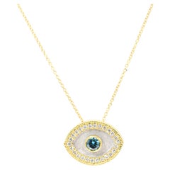 Georgios Kollektionen 18 Karat Gelbgold Blauer Diamant Evil Eye Anhänger Halskette