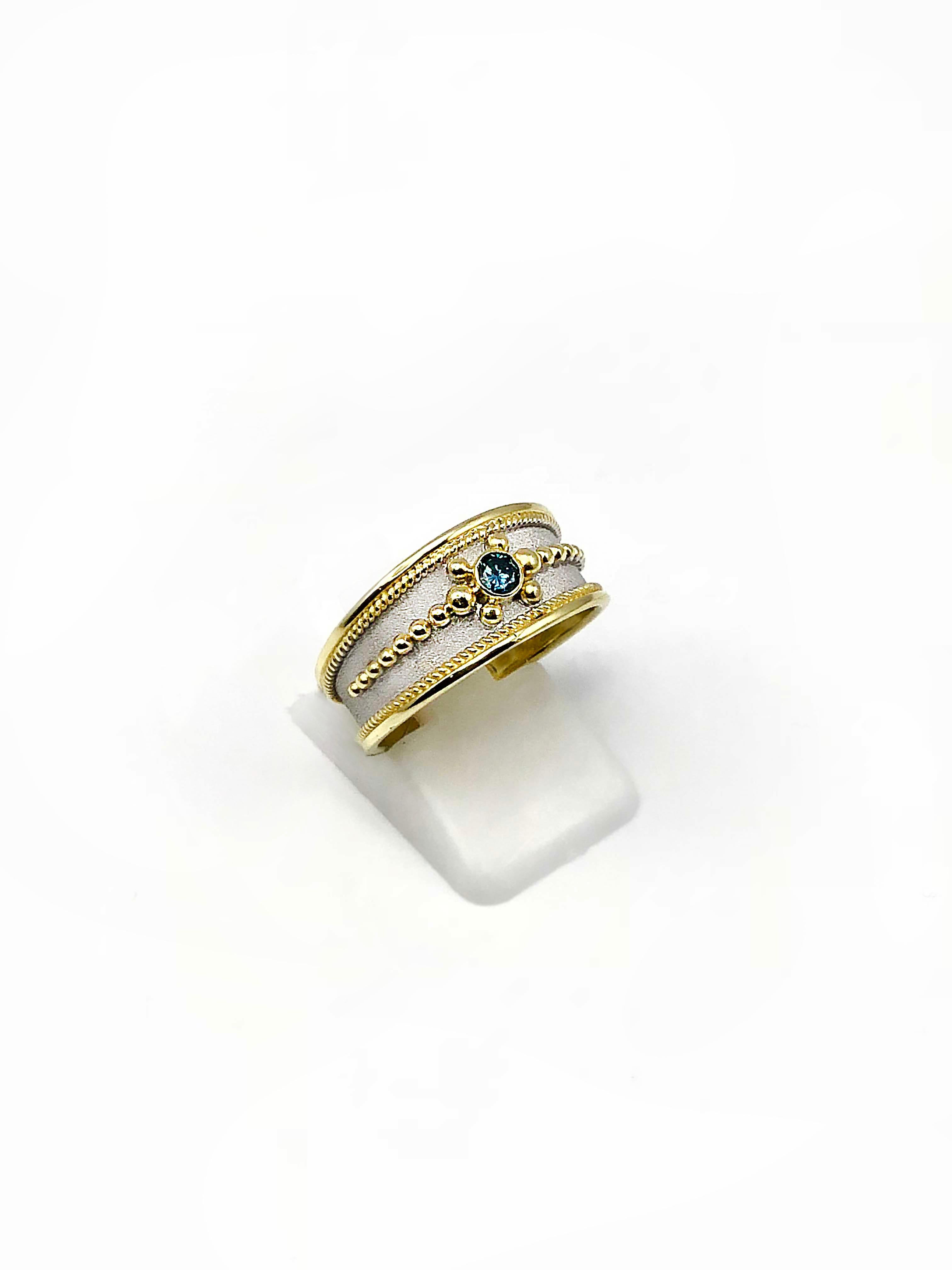 Georgios Collections 18 Karat Two Tone Gold Blue Diamond Ring with Granulation 1