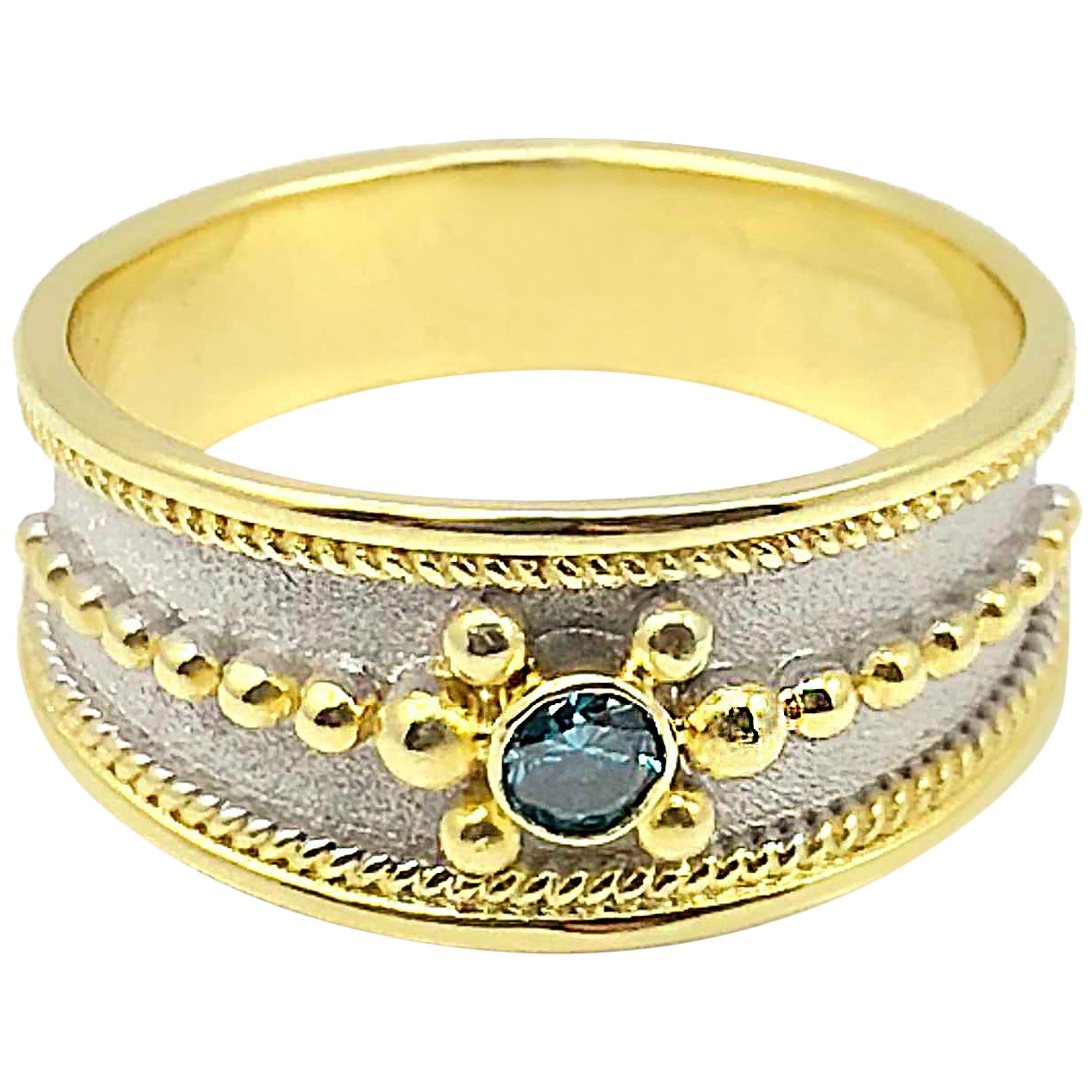 Georgios Collections 18 Karat Two Tone Gold Blue Diamond Ring with Granulation