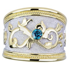 Georgios Collections 18 Karat Yellow Gold Blue Diamond White Rhodium Wide Ring