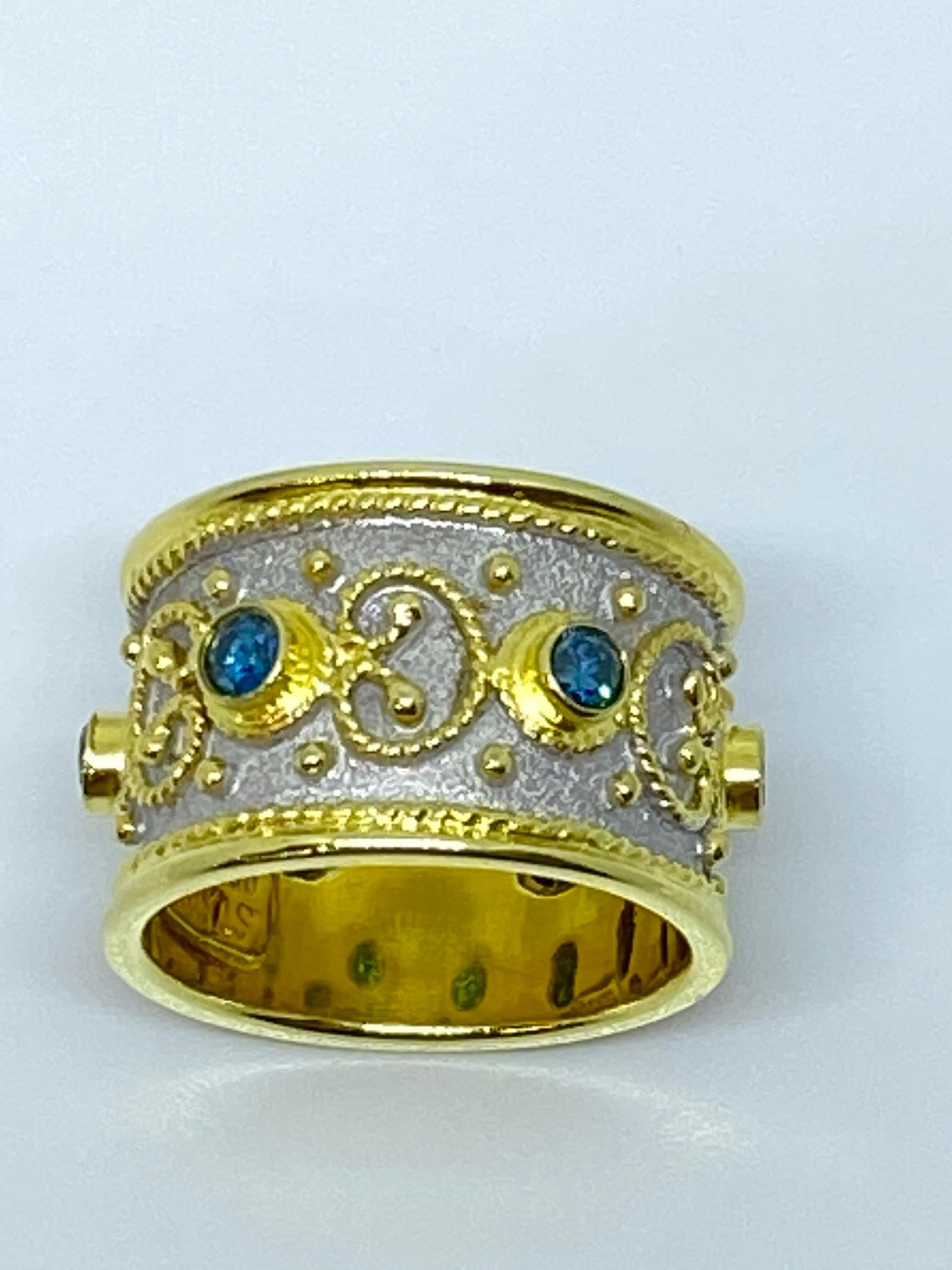 Georgios Kollektionen 18 Karat Gelbgold Blauer Diamant Zweifarbiger breiter Bandring im Angebot 5