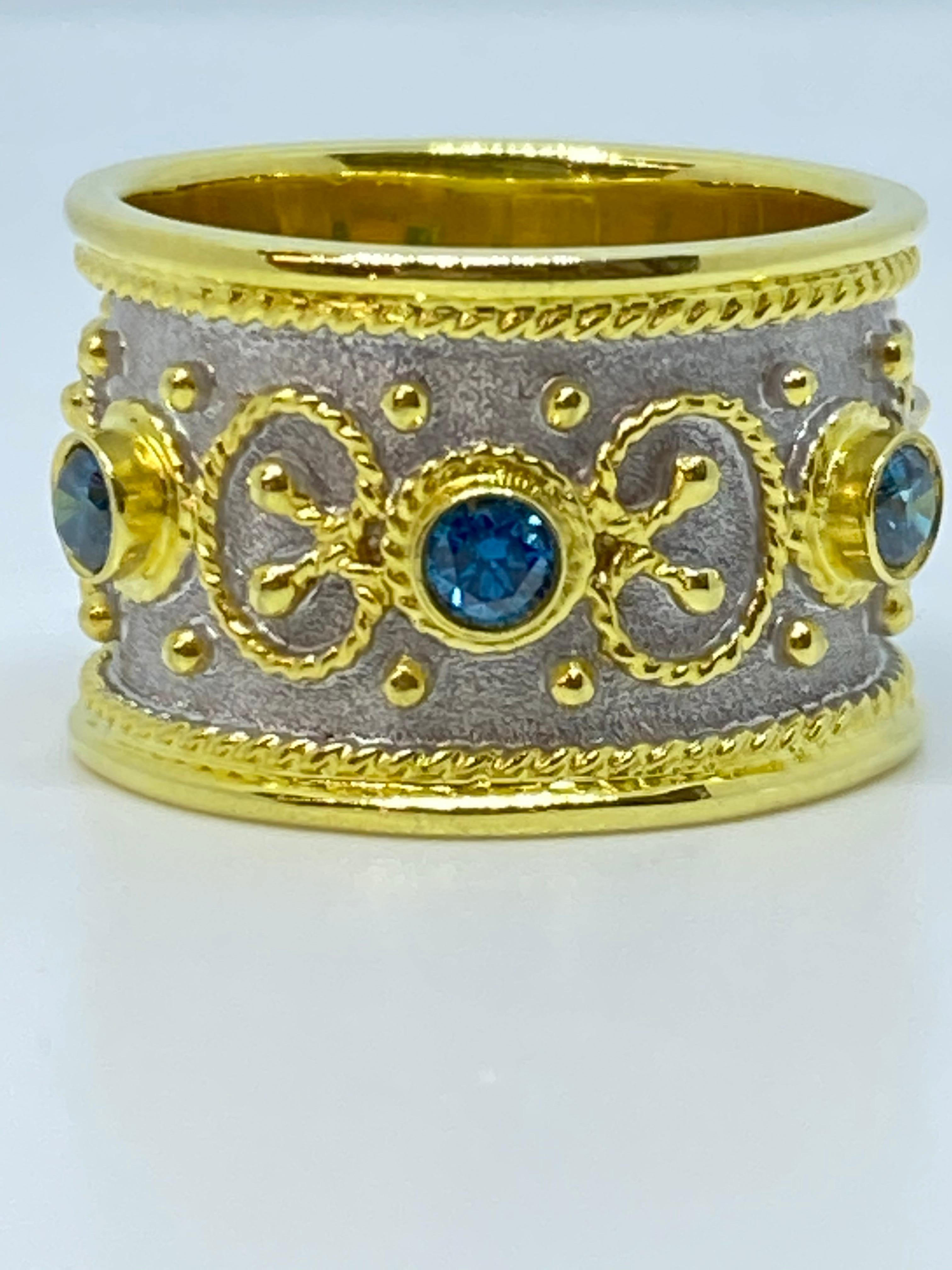 Georgios Kollektionen 18 Karat Gelbgold Blauer Diamant Zweifarbiger breiter Bandring im Angebot 9