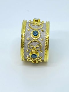 Georgios Collections 18 Karat Yellow Gold Blue Diamond Two-Tone Wide Band Ring