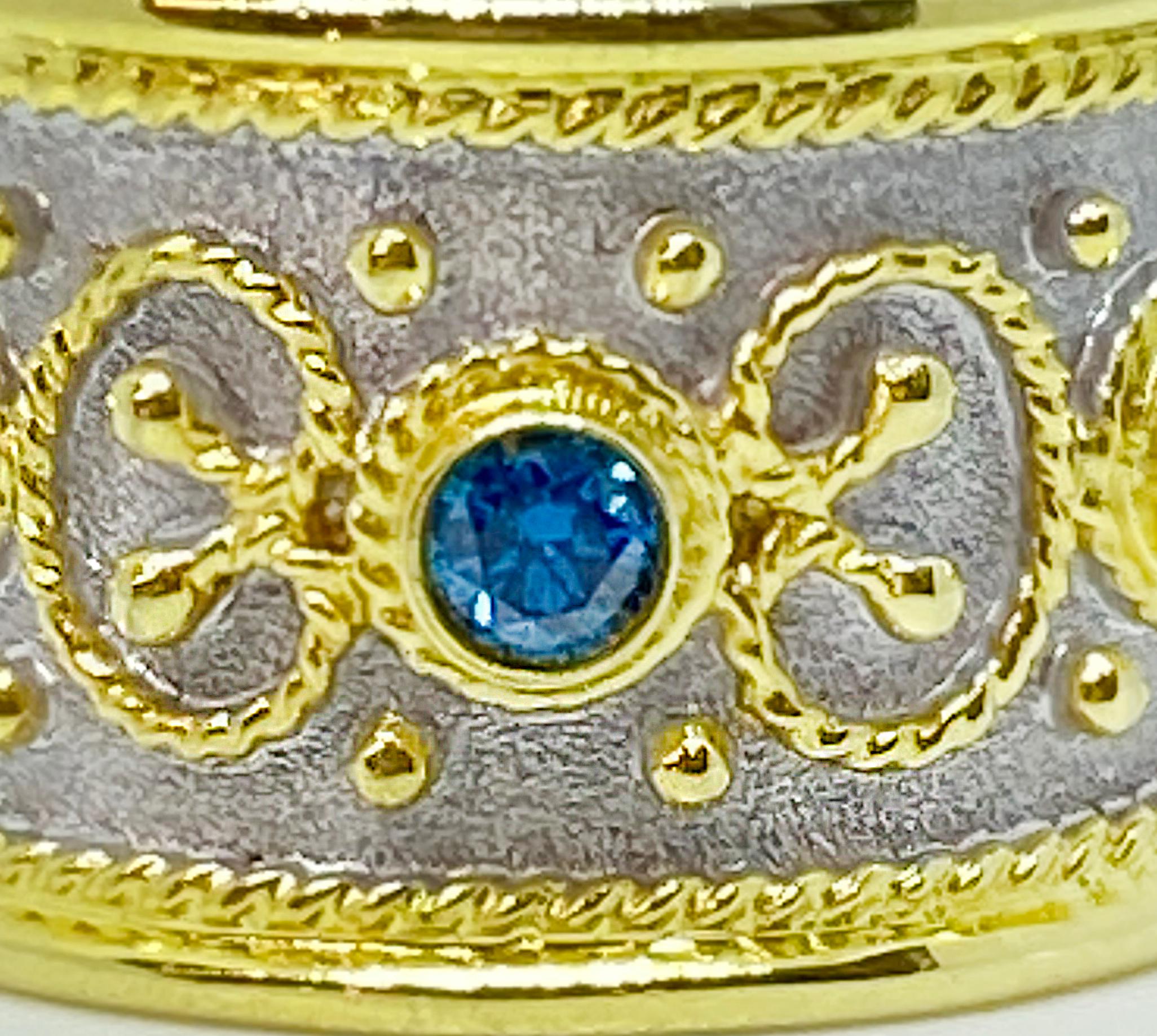 Georgios Kollektionen 18 Karat Gelbgold Blauer Diamant Zweifarbiger breiter Bandring im Angebot 2