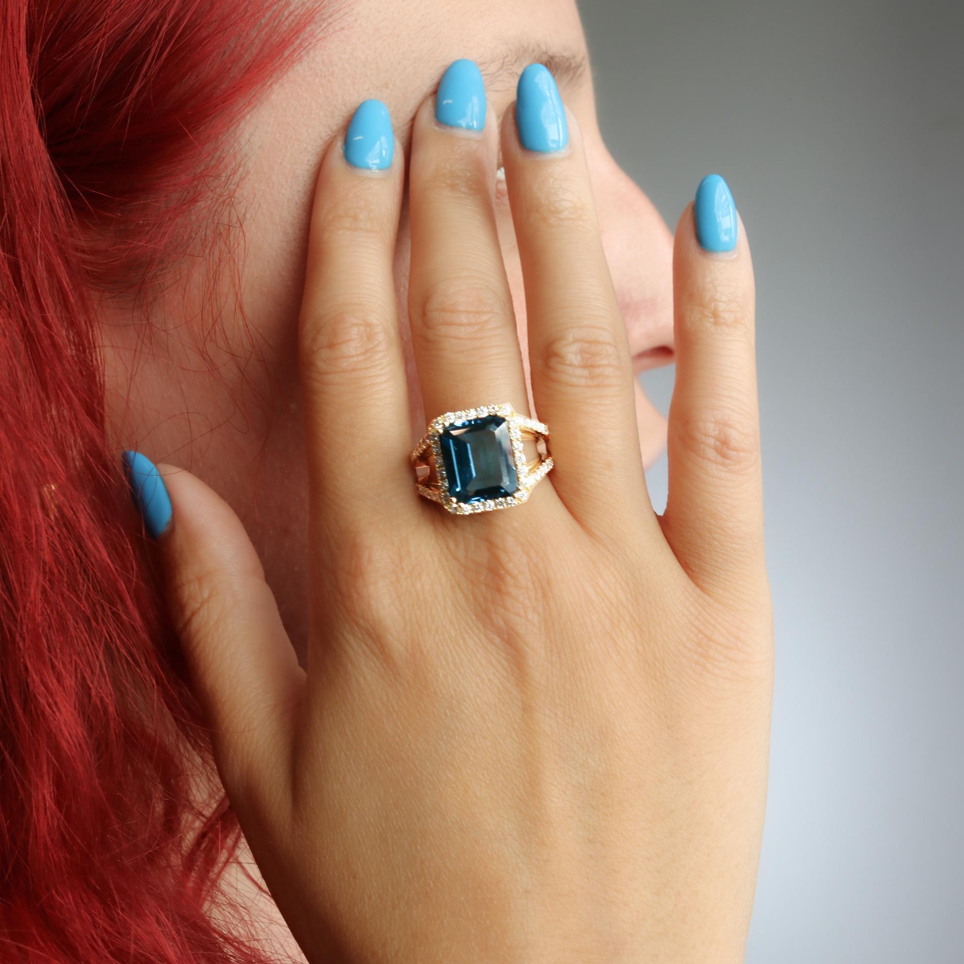 Georgios Collections 18 Karat Yellow Gold Blue Topaz Ring with Diamonds For Sale 5