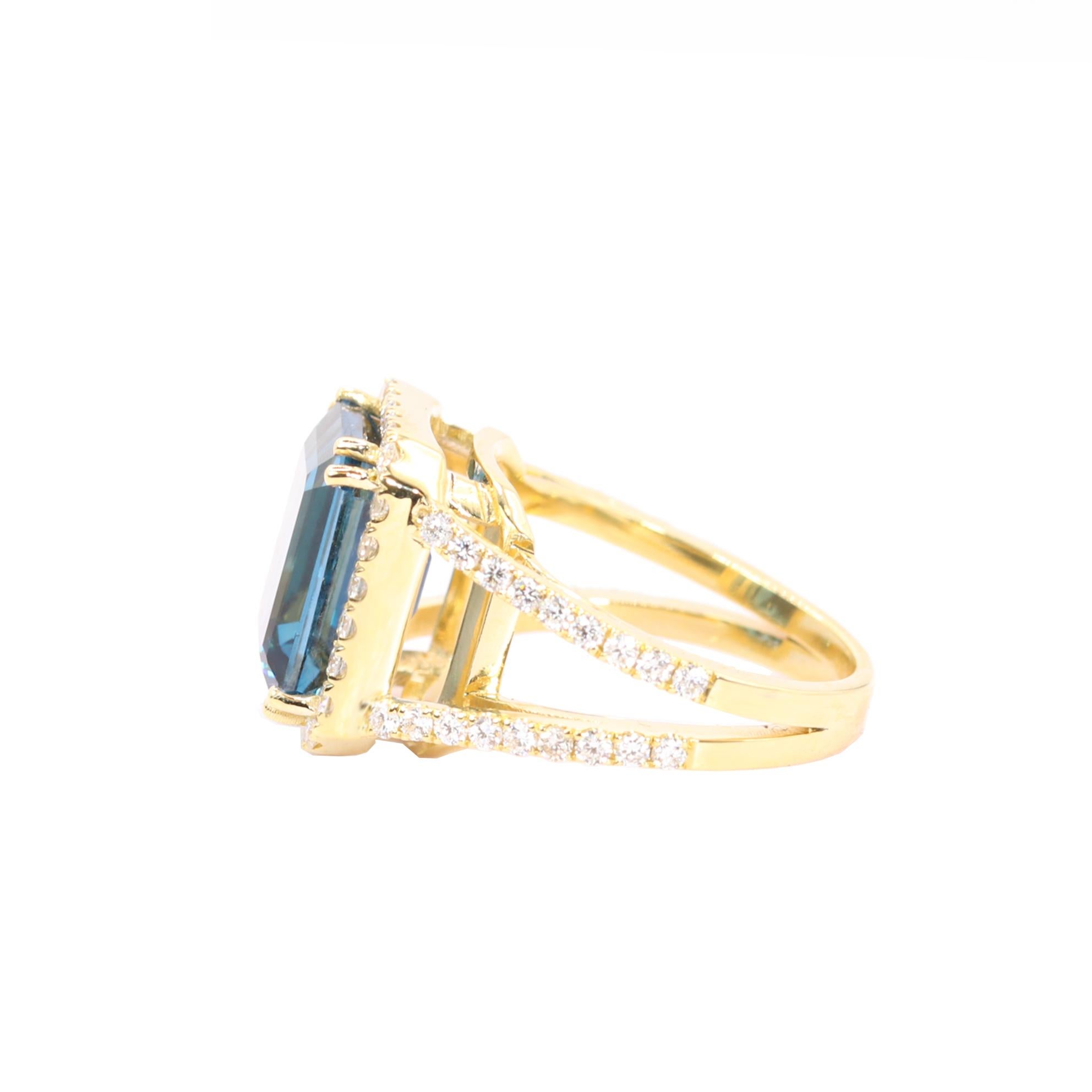 Contemporary Georgios Collections 18 Karat Yellow Gold Blue Topaz Ring with Diamonds For Sale