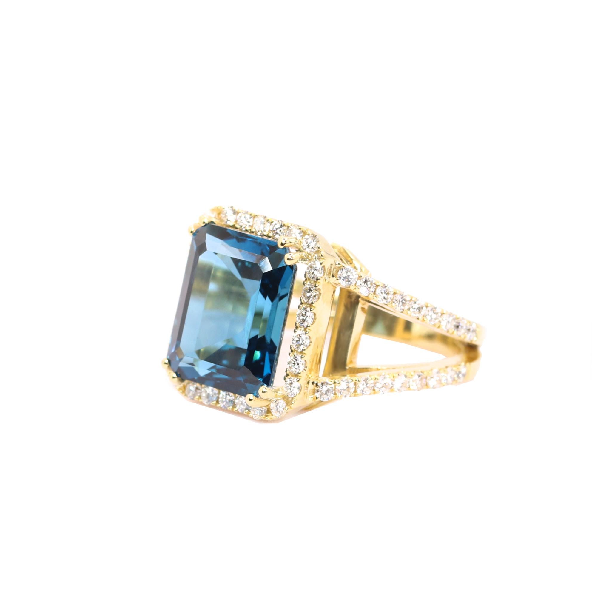 Georgios Collections 18 Karat Yellow Gold Blue Topaz Ring with Diamonds In New Condition For Sale In Astoria, NY