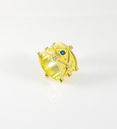 Georgios Collections 18 Karat Yellow Gold Blue White Diamond Wide Band Ring