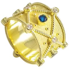 Anillo ancho Georgios Collections Oro Amarillo 18 Kilates Diamante Blanco Azul