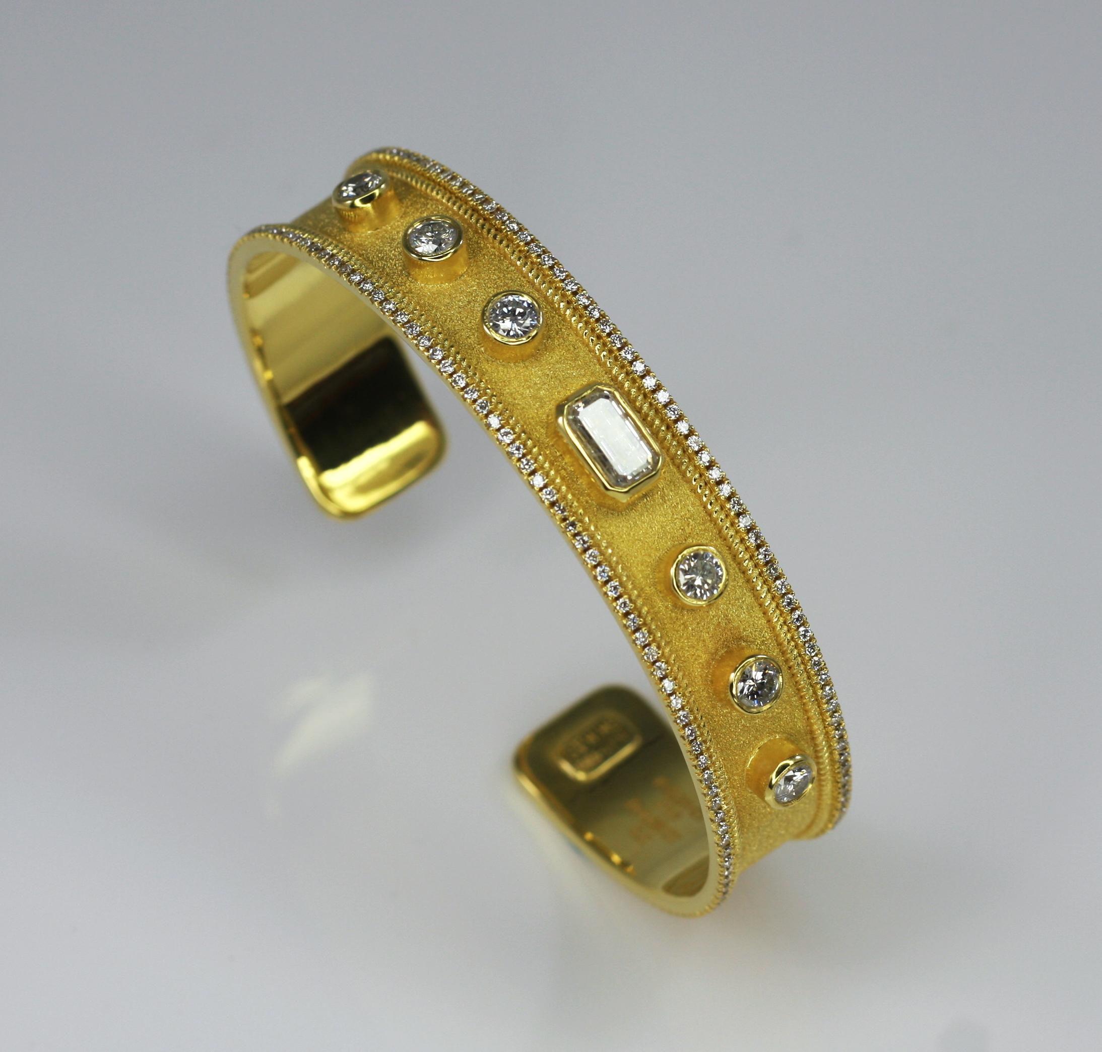 Georgios Collections 18 Karat Yellow Gold Cuff Bracelet with White Diamonds For Sale 5