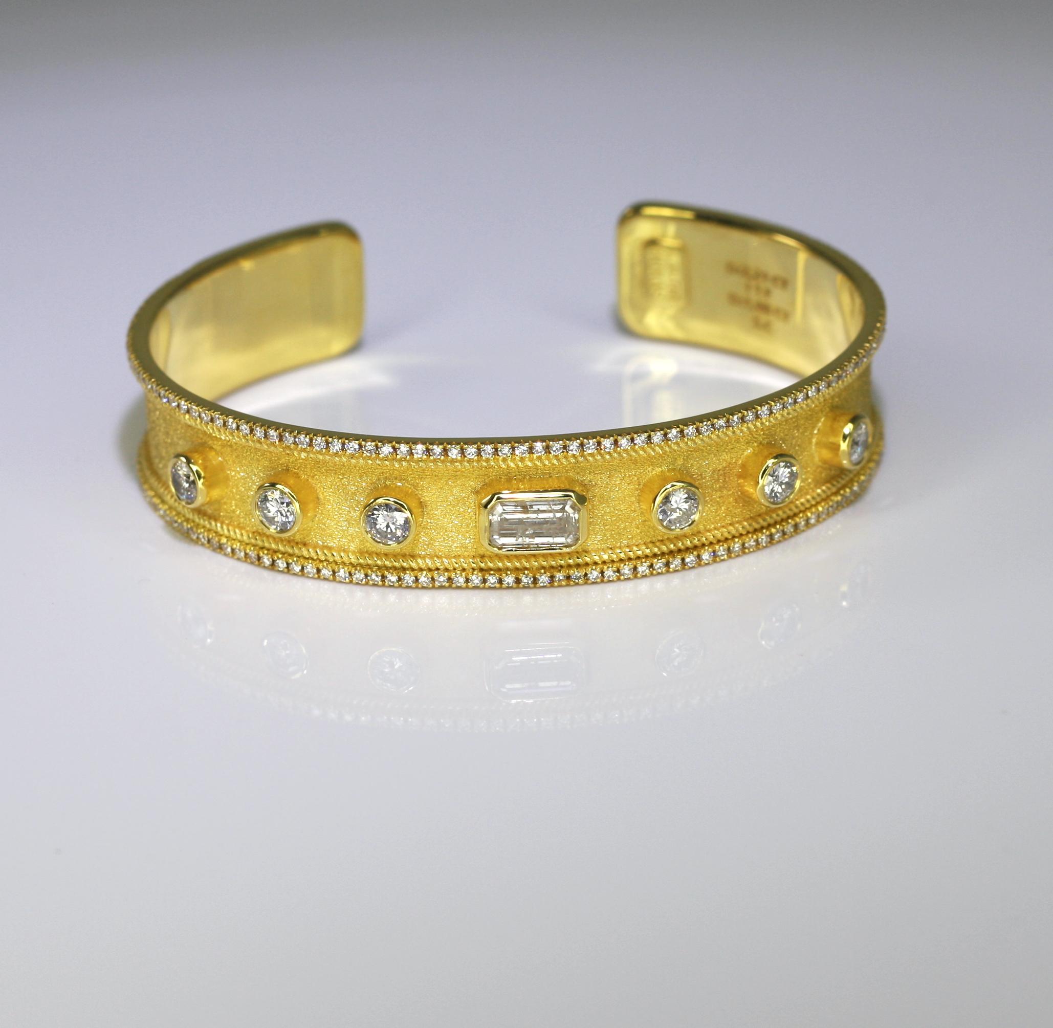 Women's Georgios Collections 18 Karat Yellow Gold Cuff Bracelet with White Diamonds For Sale