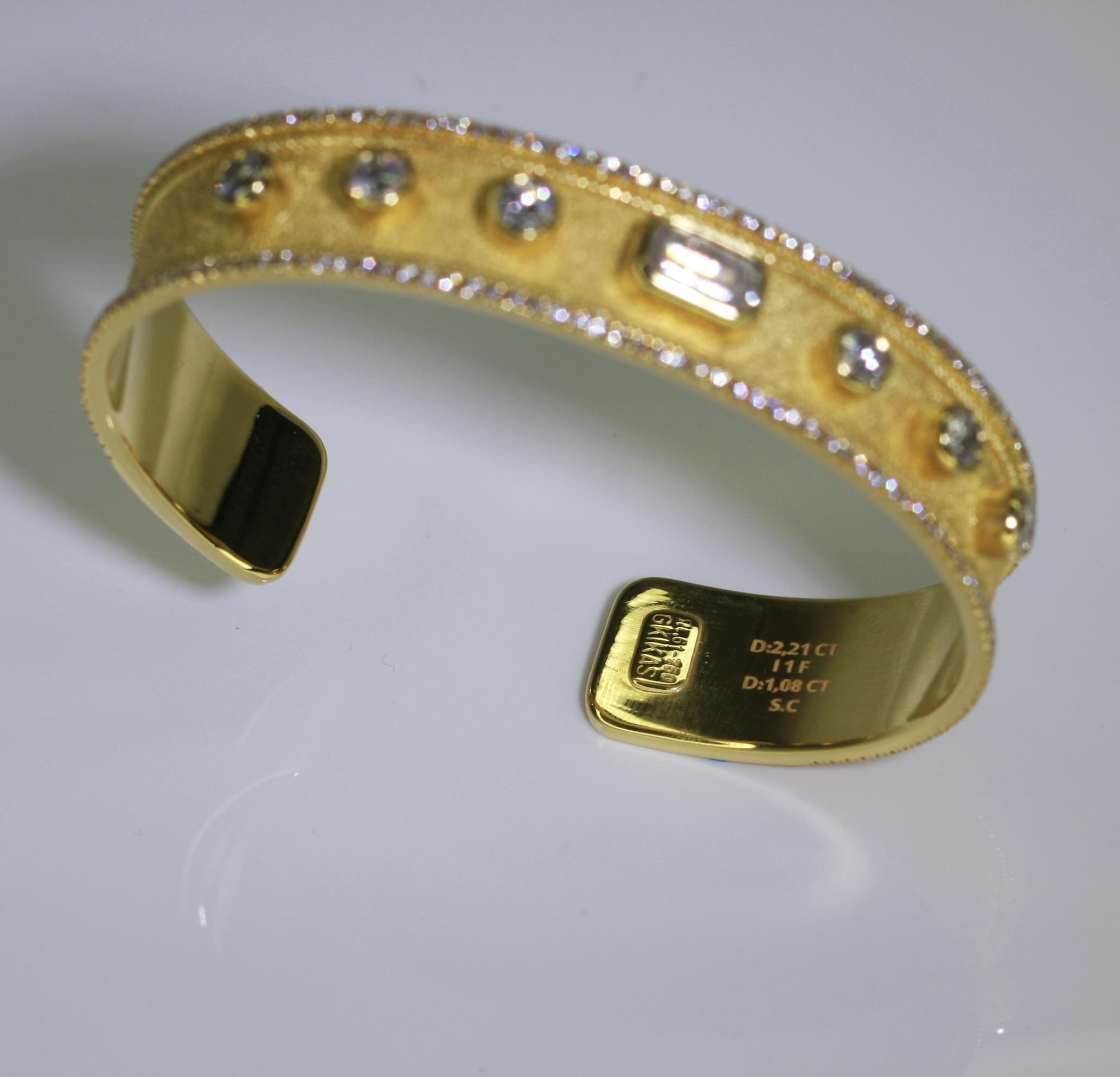 Georgios Collections 18 Karat Yellow Gold Cuff Bracelet with White Diamonds For Sale 2