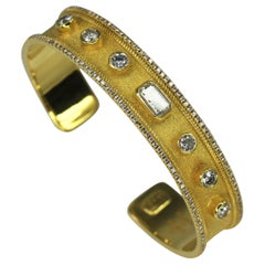 Georgios Collections 18 Karat Yellow Gold Cuff Bracelet with White Diamonds