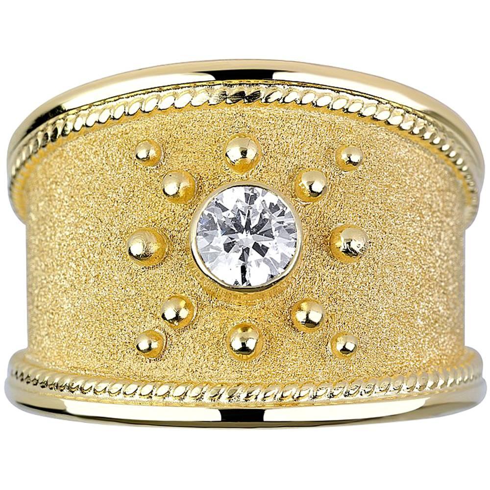 Georgios Collections Bague jonc de style byzantin en or jaune 18 carats avec diamants