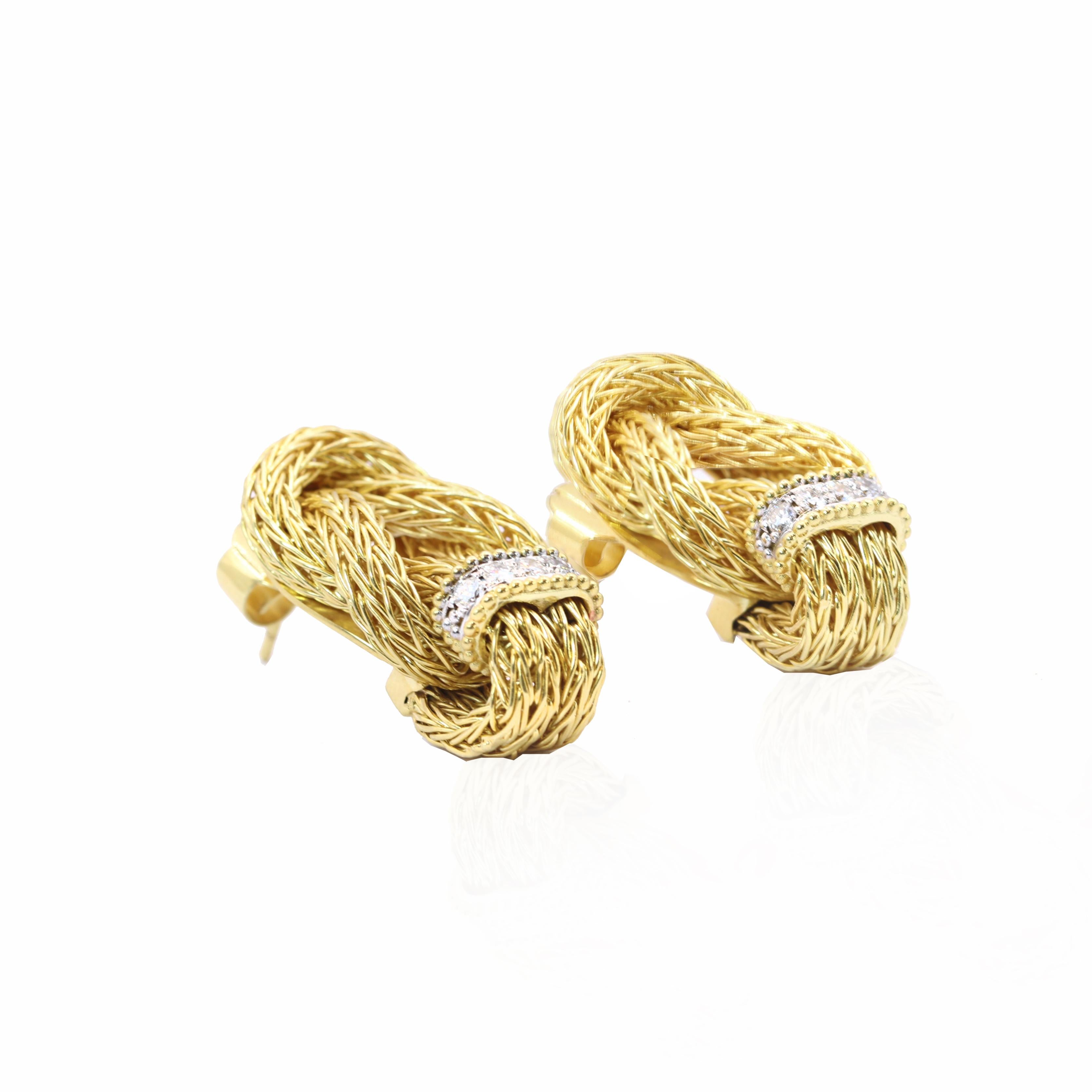 Round Cut Georgios Collections 18 Karat Yellow Gold Byzantine Earrings with Diamonds For Sale