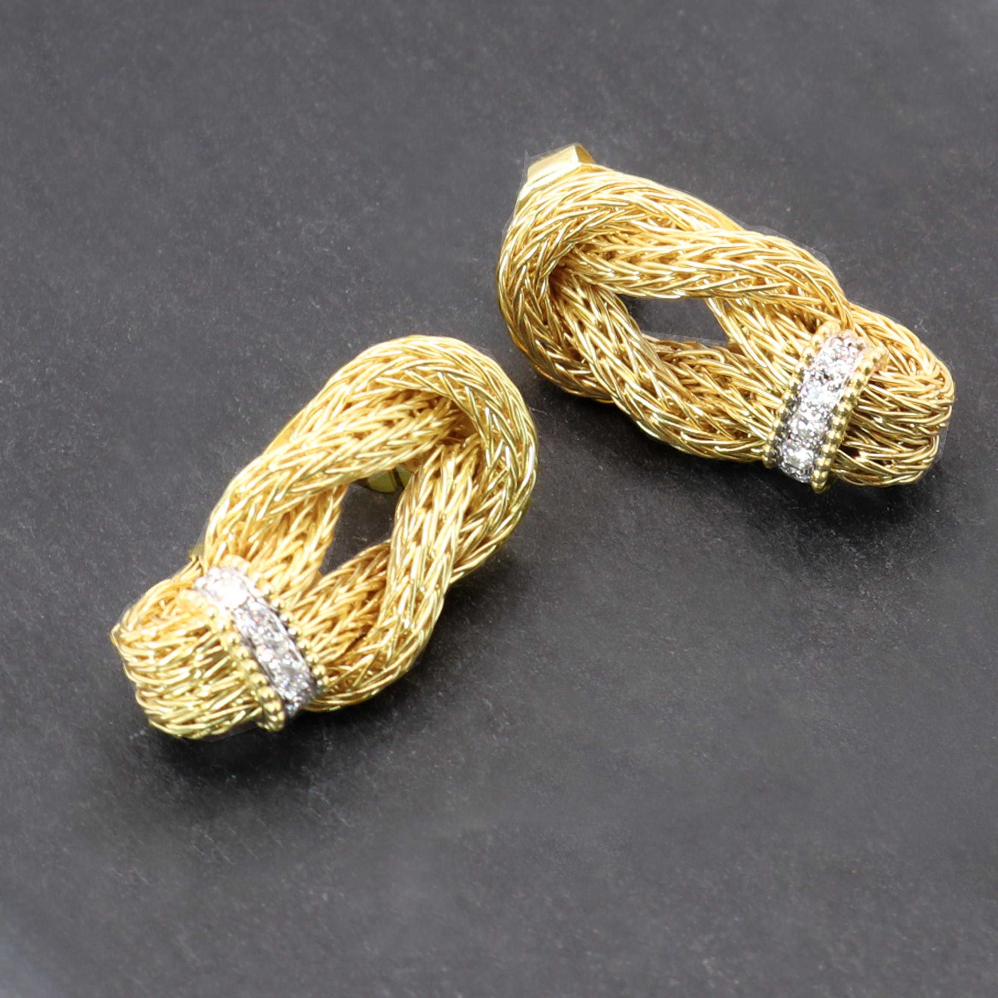 Women's Georgios Collections 18 Karat Yellow Gold Byzantine Earrings with Diamonds For Sale