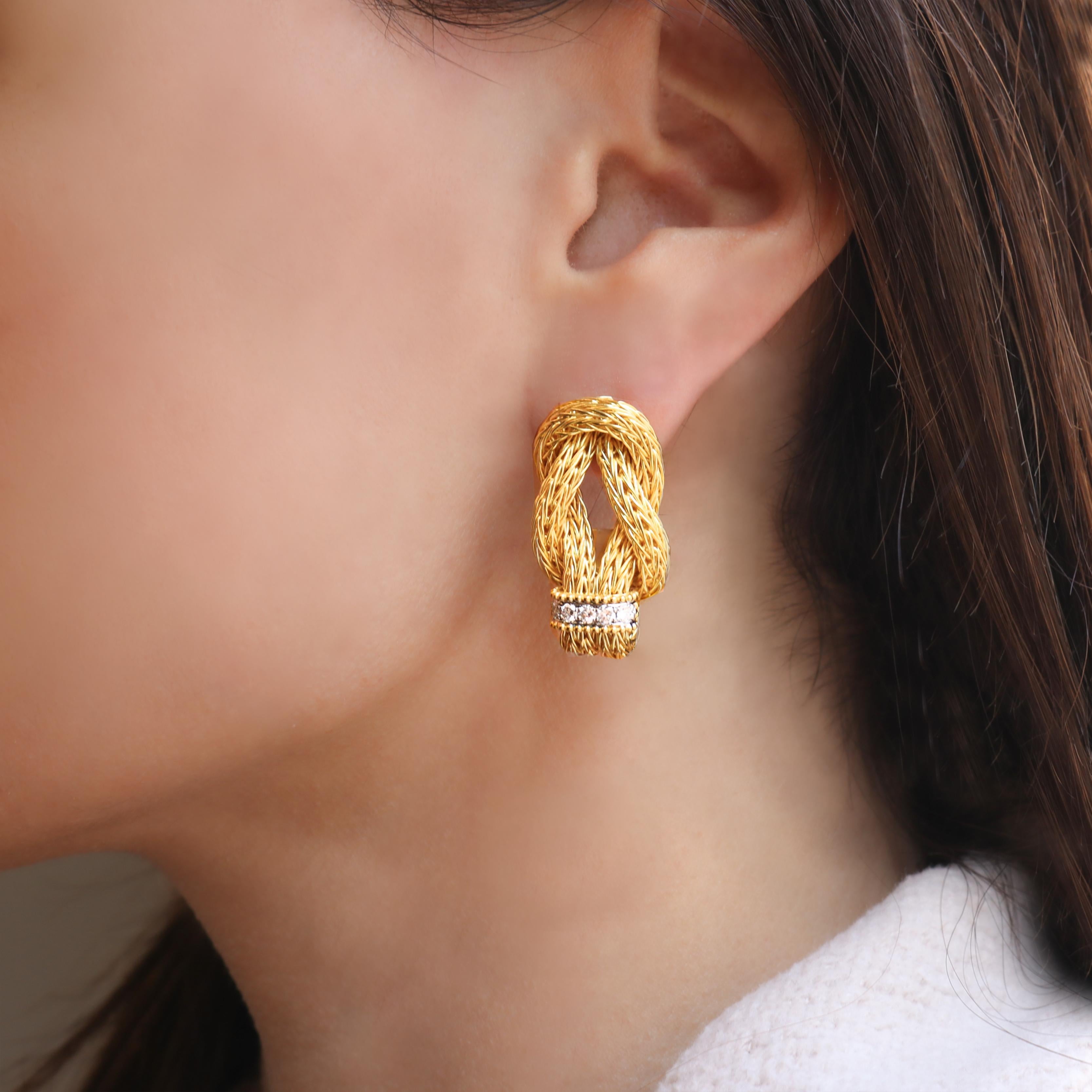 Georgios Collections 18 Karat Yellow Gold Byzantine Earrings with Diamonds For Sale 2