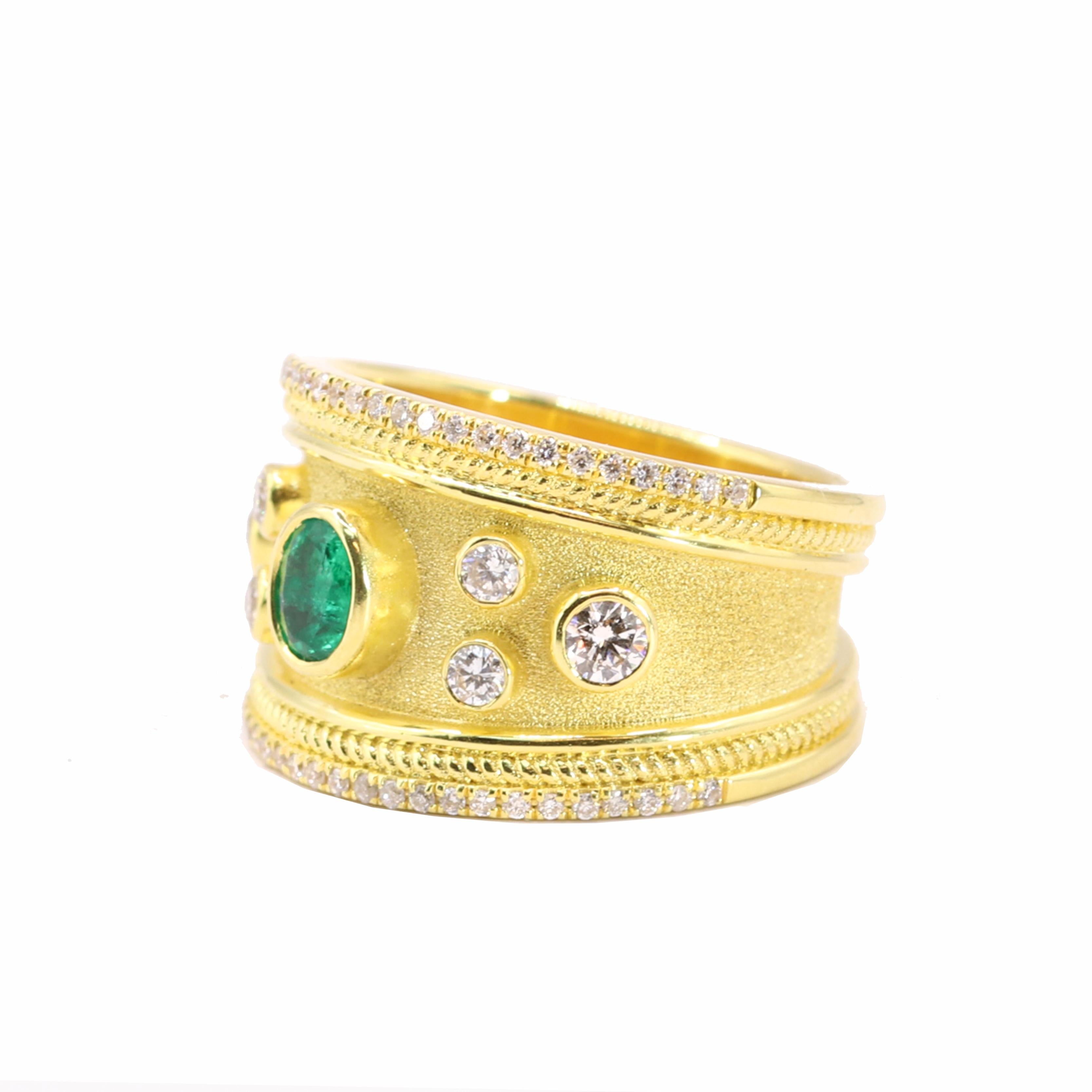 Collections Georgios en or jaune 18 carats  Bague byzantine émeraude et diamants Neuf - En vente à Astoria, NY