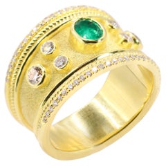 Georgios Collections 18 Karat Yellow Gold  Byzantine Emerald and Diamond Ring