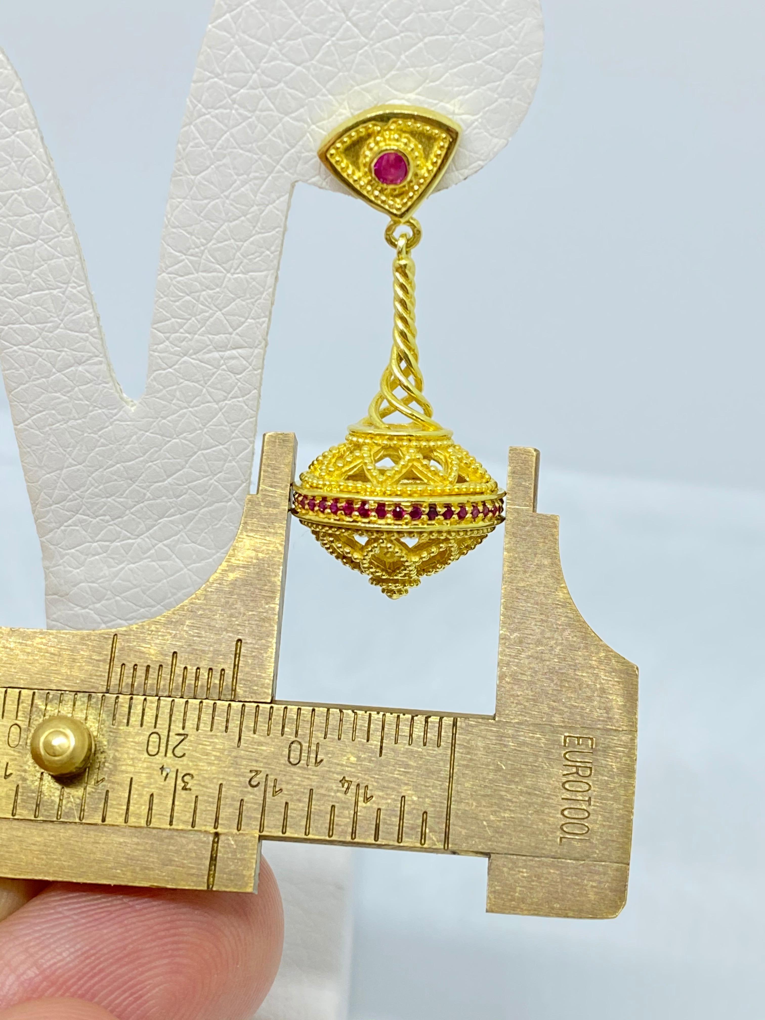 Georgios Collections 18 Karat Yellow Gold Byzantine-Era Style Ruby Drop Earrings 5