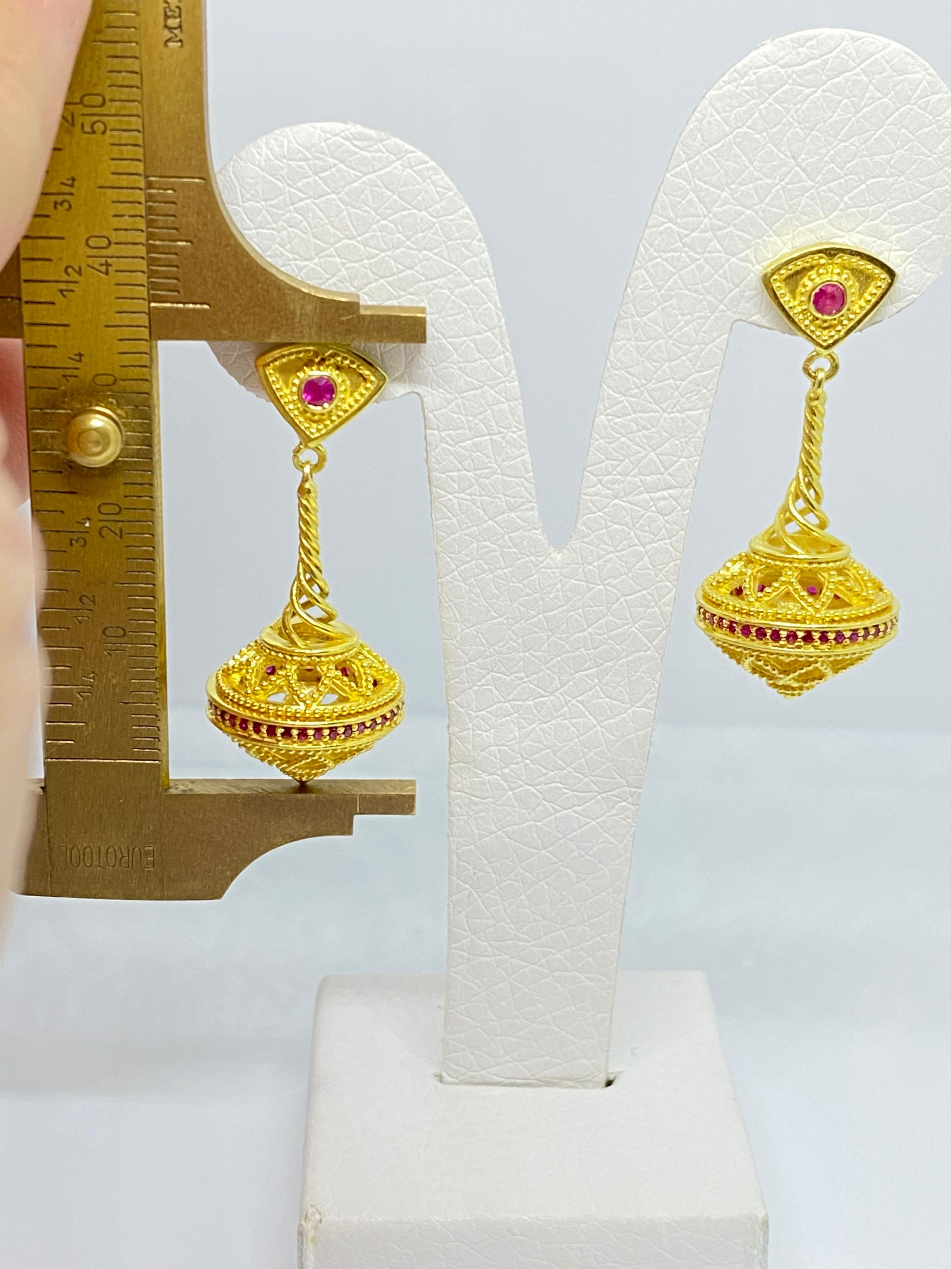 Georgios Collections 18 Karat Yellow Gold Byzantine-Era Style Ruby Drop Earrings 6