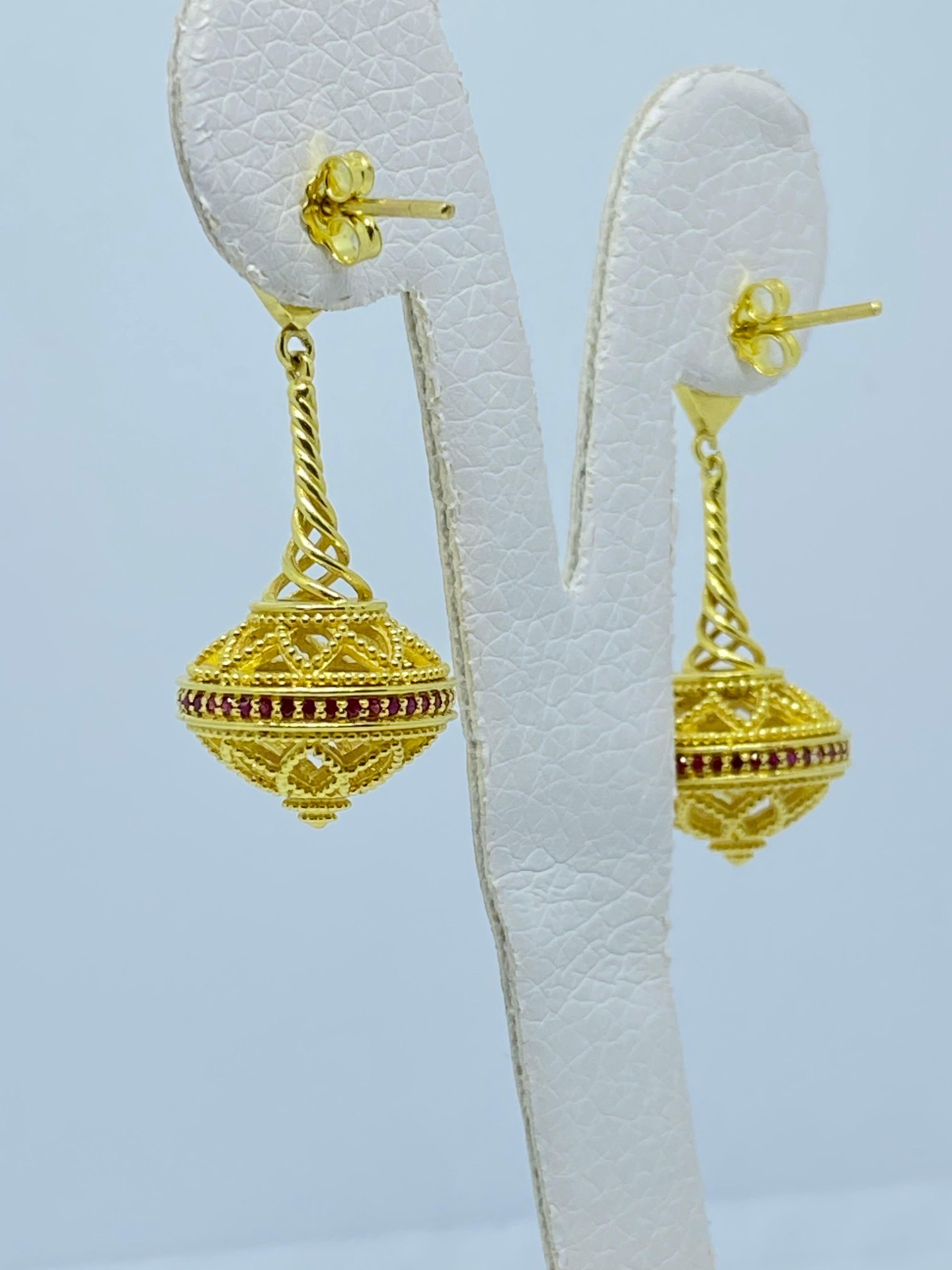 Georgios Collections 18 Karat Yellow Gold Byzantine-Era Style Ruby Drop Earrings 10