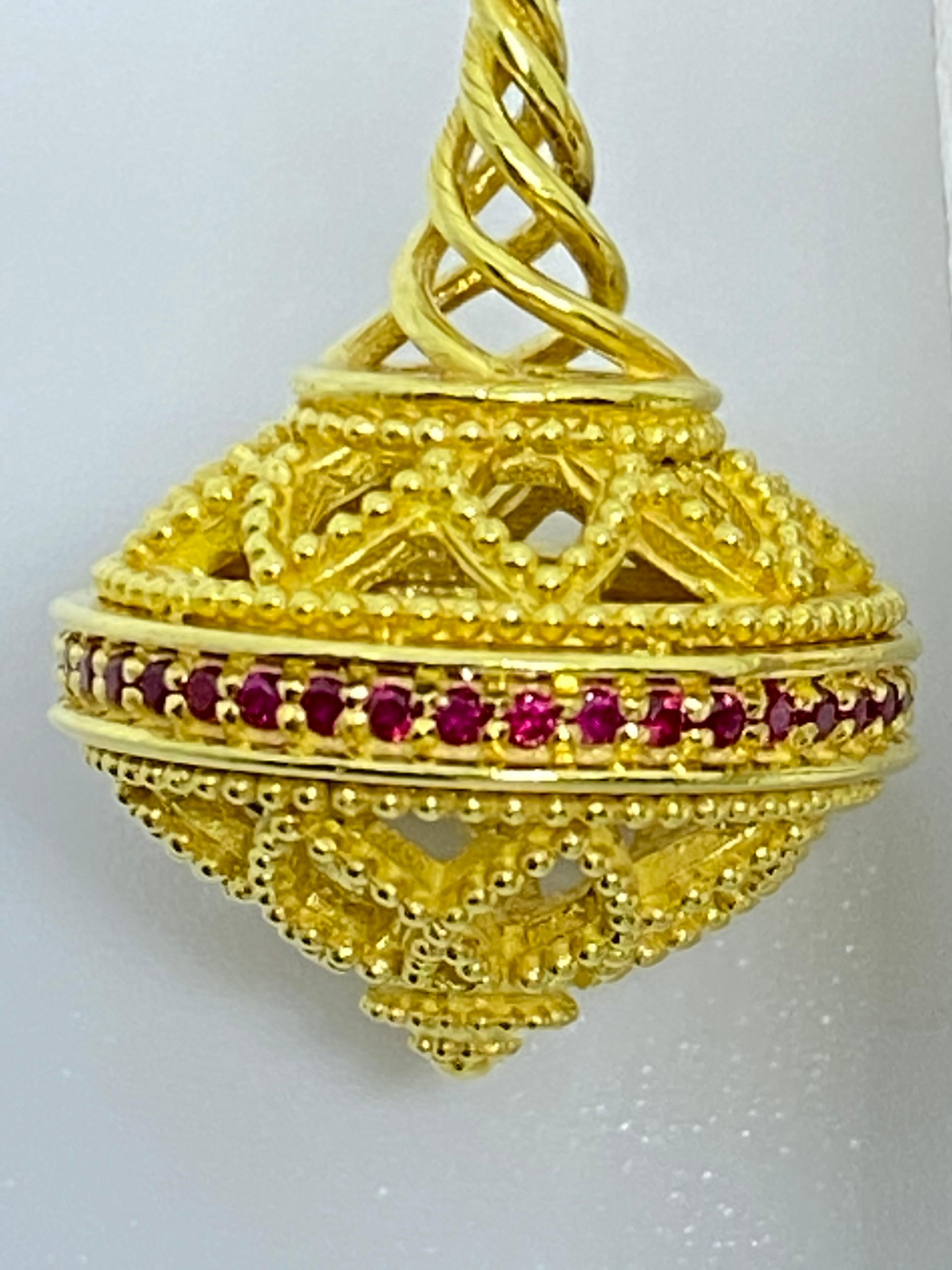 Georgios Collections 18 Karat Yellow Gold Byzantine-Era Style Ruby Drop Earrings 3