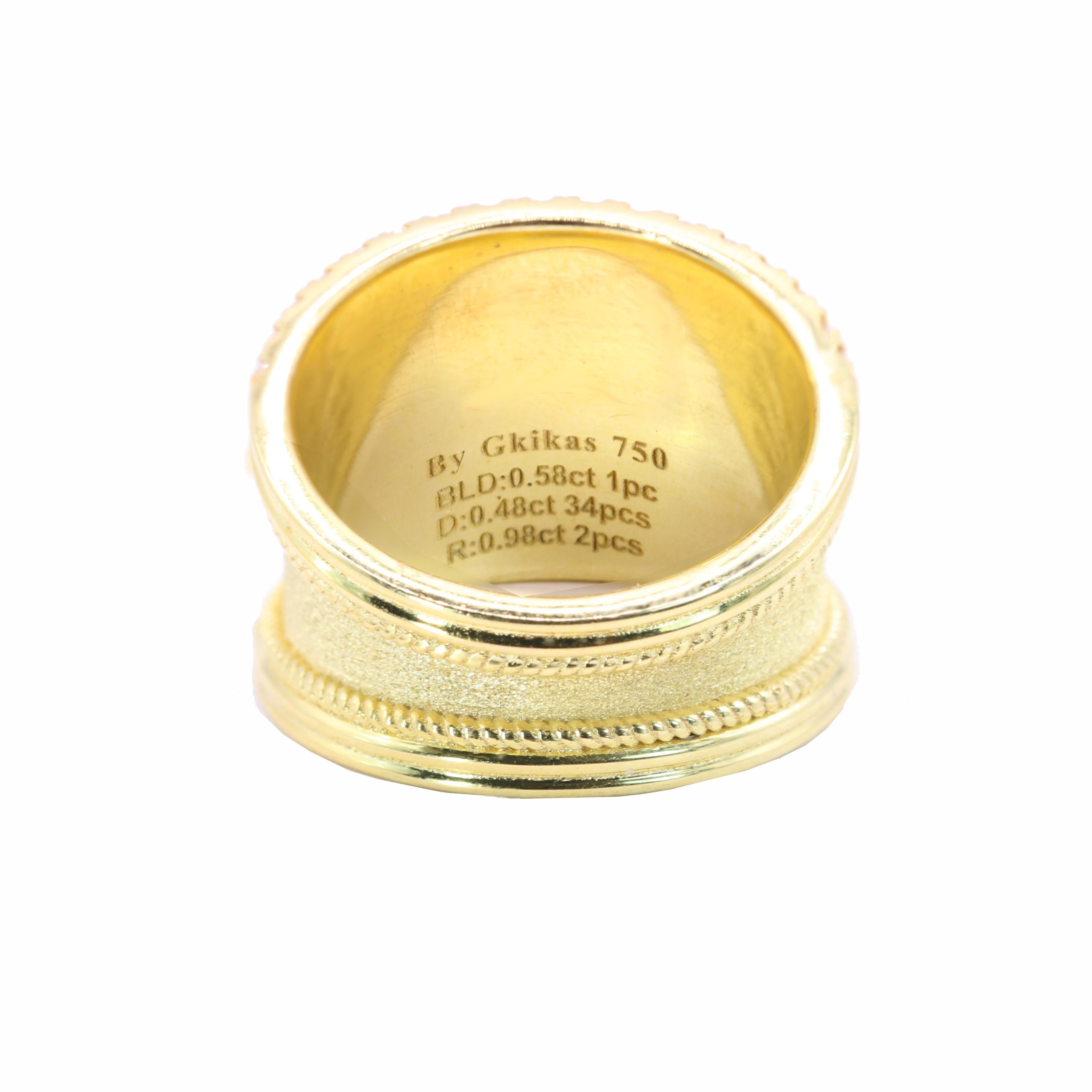 Colecciones Georgios Anillo Bizantino de Oro Amarillo de 18 Kilates con Rubí y Diamante Azul en Nuevo estado para la venta en Astoria, NY