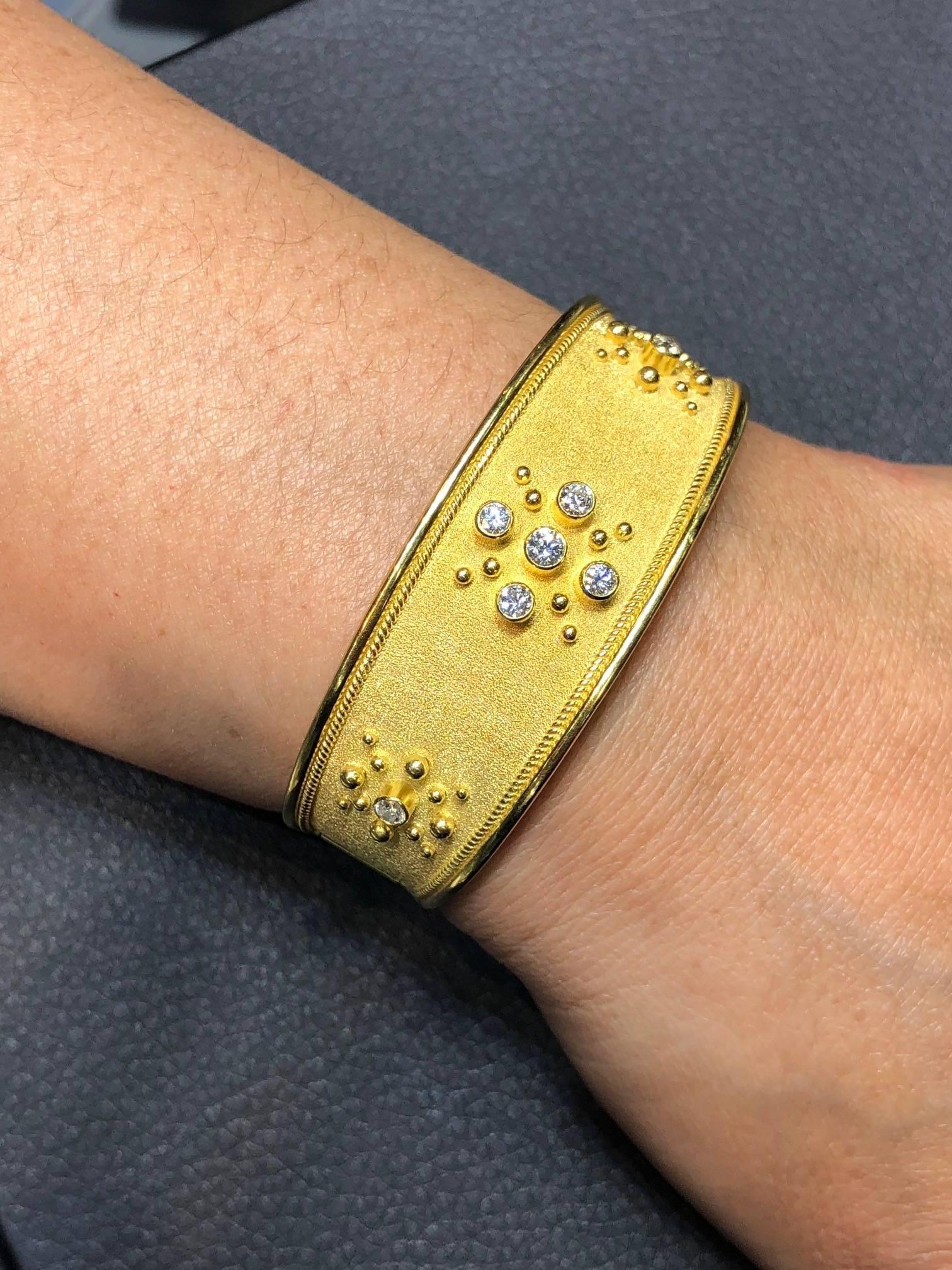 Round Cut Georgios Collections 18 Karat Yellow Gold Byzantine Style Bracelet with Diamonds