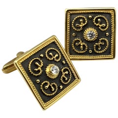 Georgios Collections 18 Karat Yellow Gold Rhodium Diamond Byzantine Cufflinks