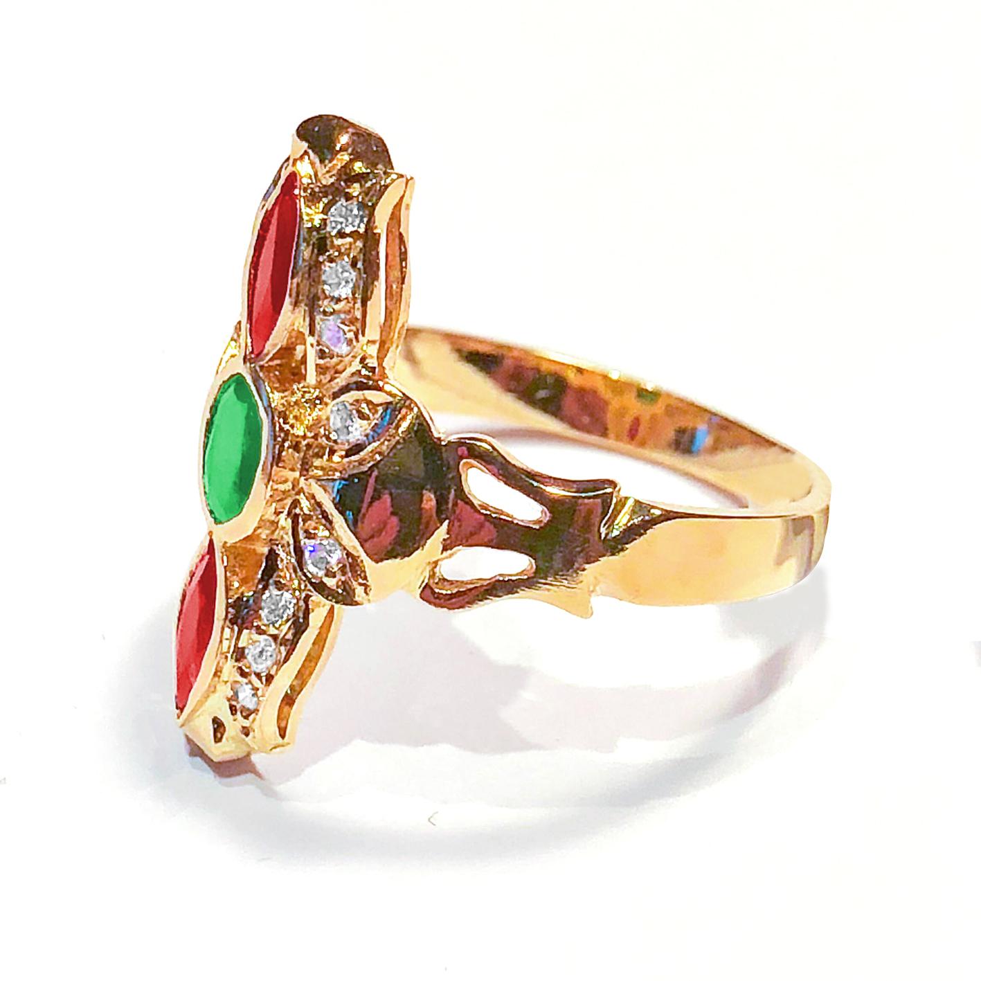 Marquise Cut Georgios Collections 18 Karat Yellow Gold Byzantine Style Multicolor Gem Ring  For Sale