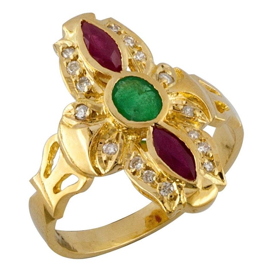 Georgios Collections 18 Karat Yellow Gold Byzantine Style Multicolor Gem Ring  For Sale