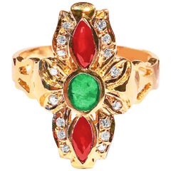 Georgios Collections 18 Karat Yellow Gold Byzantine Style Multicolor Gem Ring