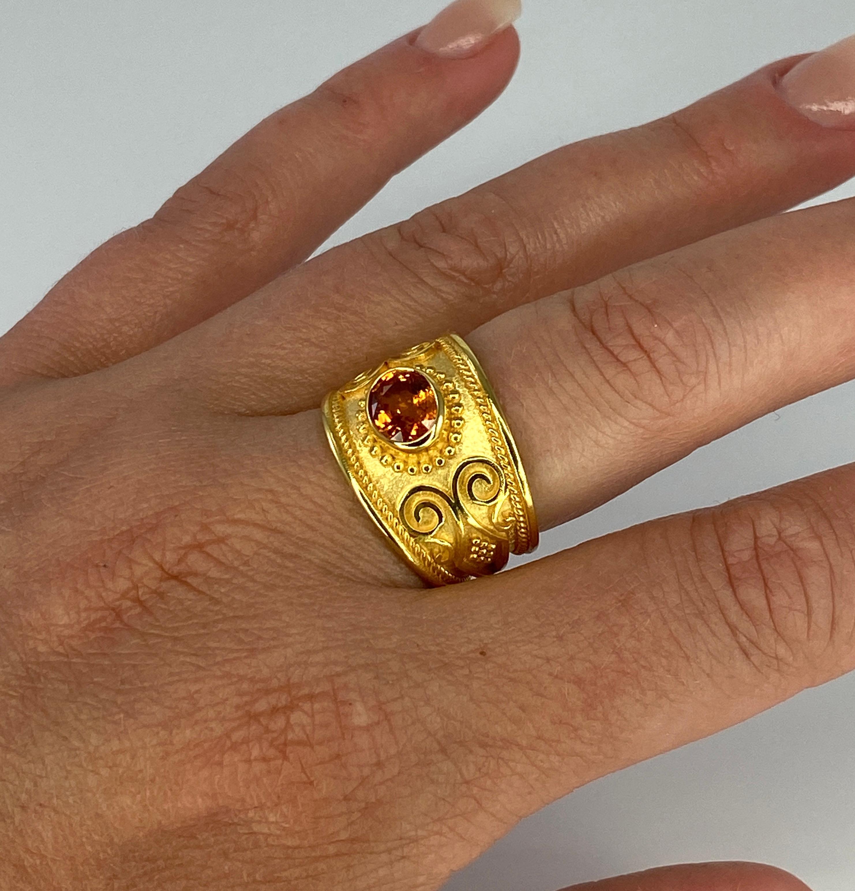 Georgios Kollektionen 18 Karat Gelbgold Byzantinischer Stil Orange Saphir Ring im Angebot 5