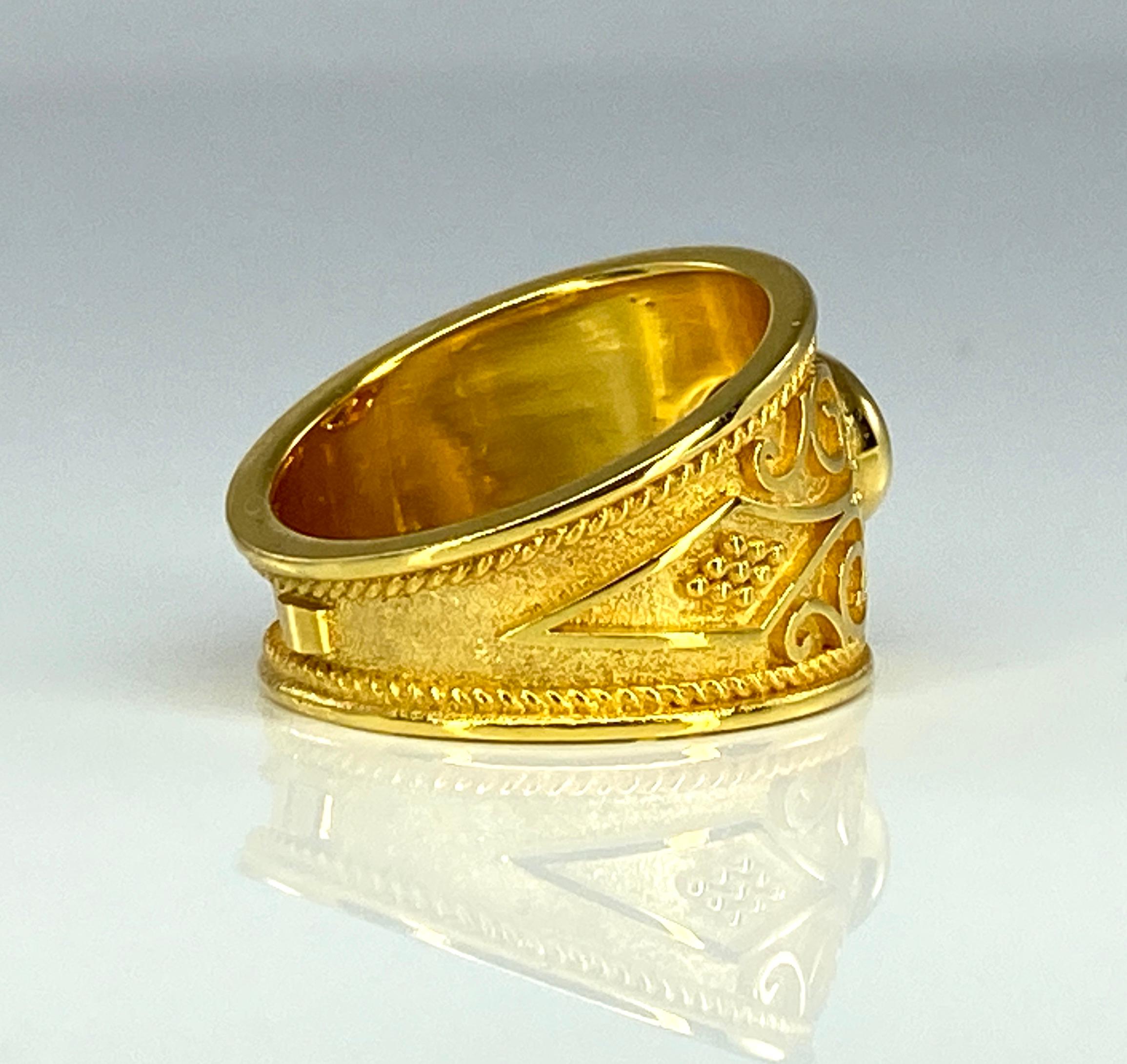 Georgios Kollektionen 18 Karat Gelbgold Byzantinischer Stil Orange Saphir Ring (Ovalschliff) im Angebot