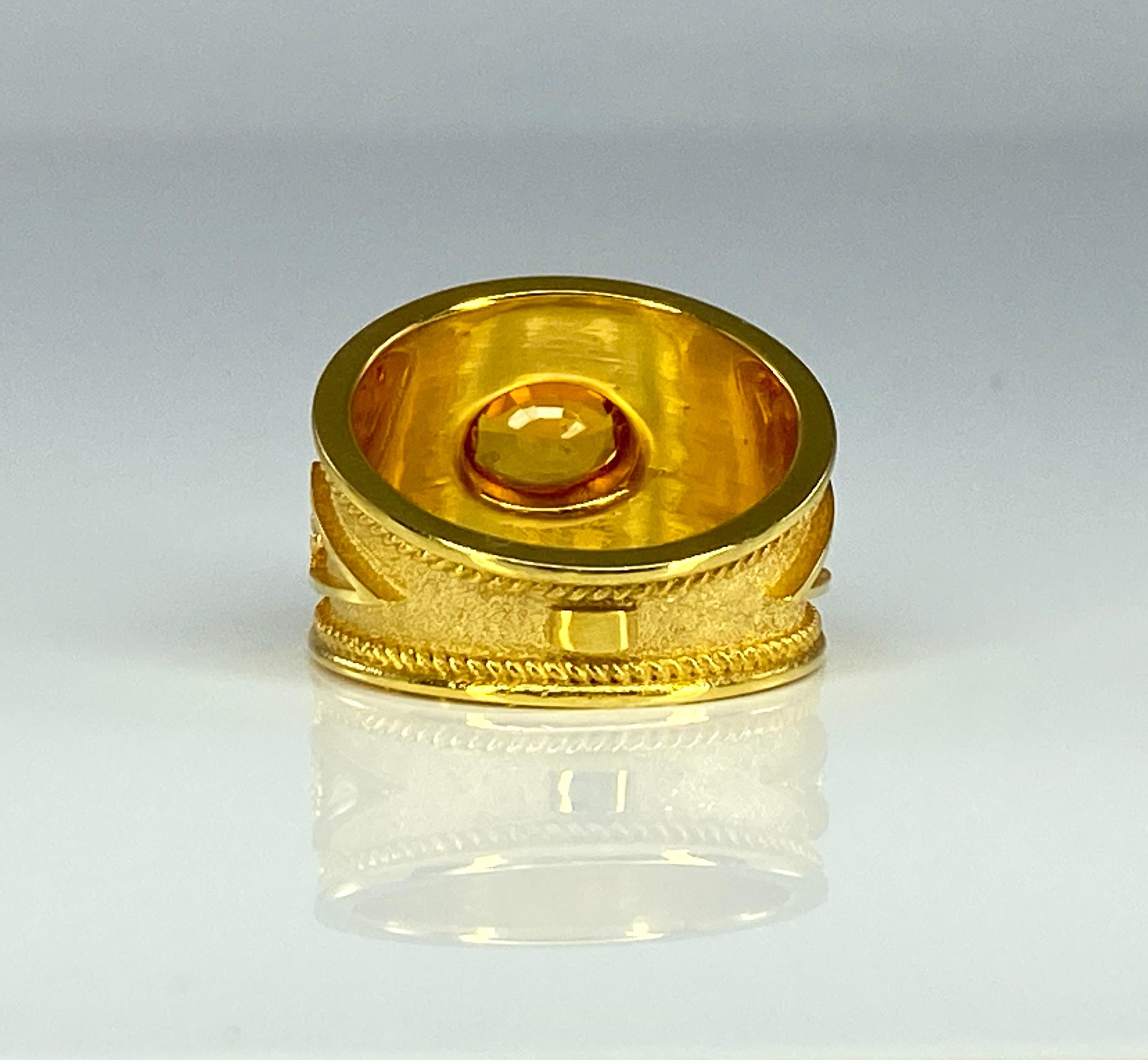 Georgios Kollektionen 18 Karat Gelbgold Byzantinischer Stil Orange Saphir Ring im Zustand „Neu“ im Angebot in Astoria, NY