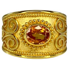 Georgios Collections 18 Karat Yellow Gold Byzantine Style Orange Sapphire Ring