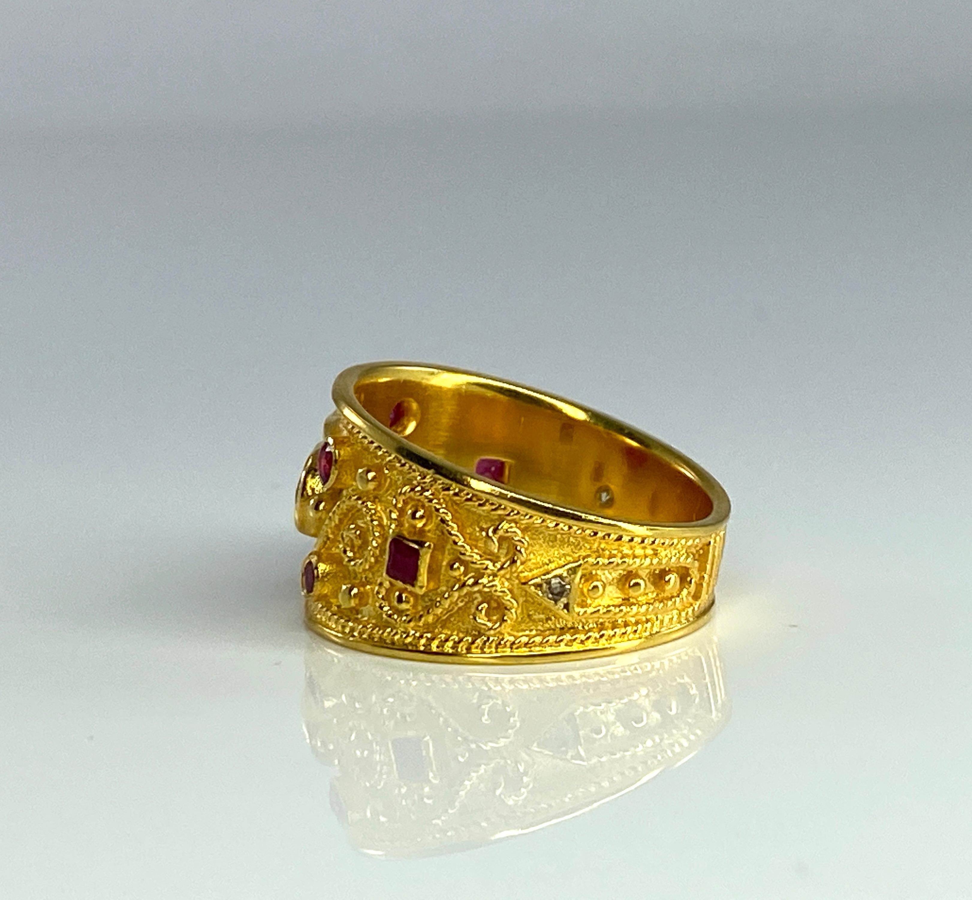 Georgios Collections 18 Karat Yellow Gold Byzantine Style Ruby and Diamond Ring In New Condition For Sale In Astoria, NY