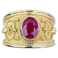 Georgios Collections 18 Karat Yellow Gold Byzantine Style Ruby and Diamond Ring