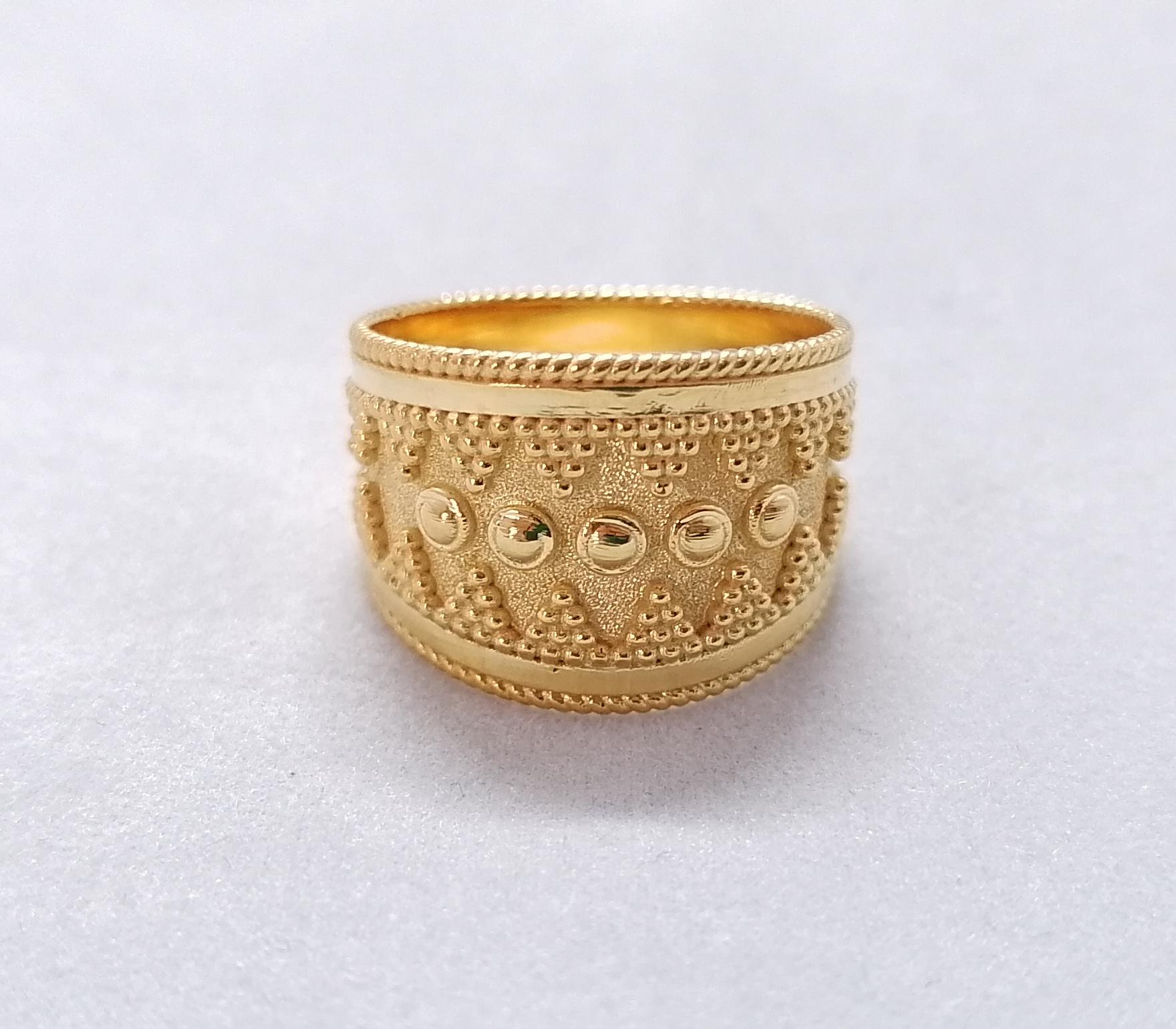 Georgios Collections 18 Karat Yellow Gold Byzantine-Style Wide Band Ring For Sale 11
