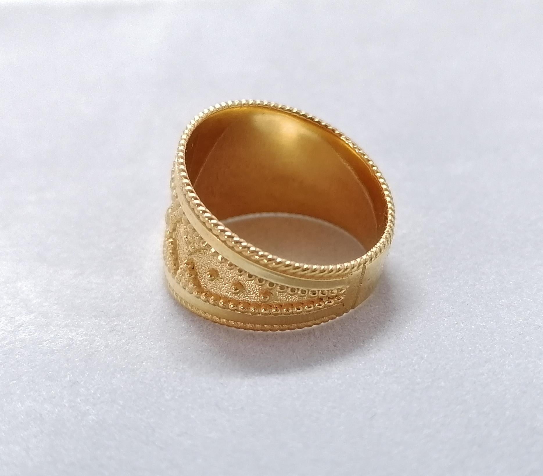 Georgios Collections 18 Karat Yellow Gold Byzantine-Style Wide Band Ring In New Condition For Sale In Astoria, NY