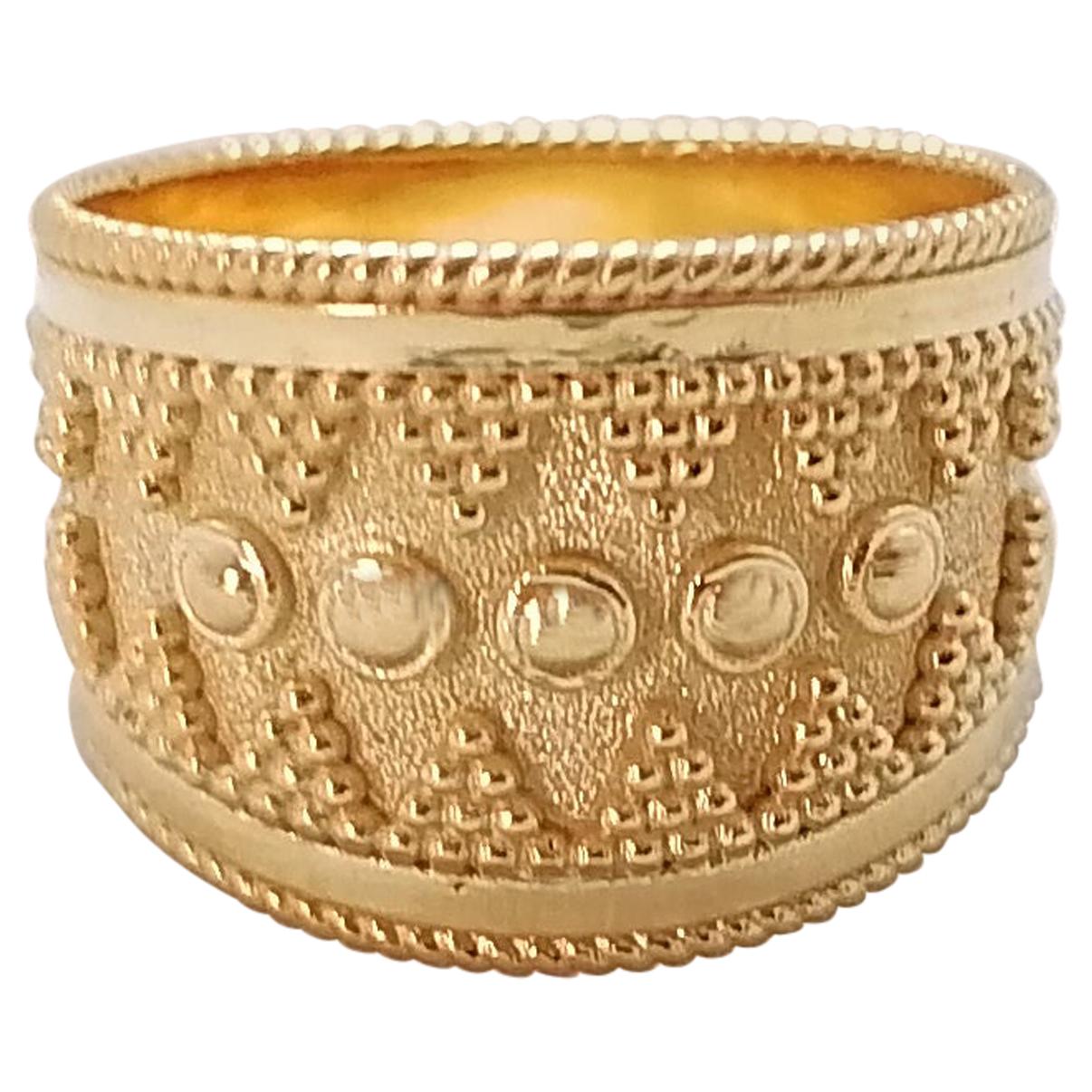 Georgios Collections 18 Karat Yellow Gold Byzantine-Style Wide Band Ring