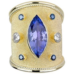 Georgios Collections Bague en or jaune 18 carats avec tanzanite byzantine et diamants