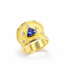 Georgios Collections 18 Karat Yellow Gold Byzantine Trilliant-Cut Tanzanite Ring