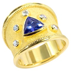 Georgios Collections 18 Karat Yellow Gold Byzantine Trilliant-Cut Tanzanite Ring