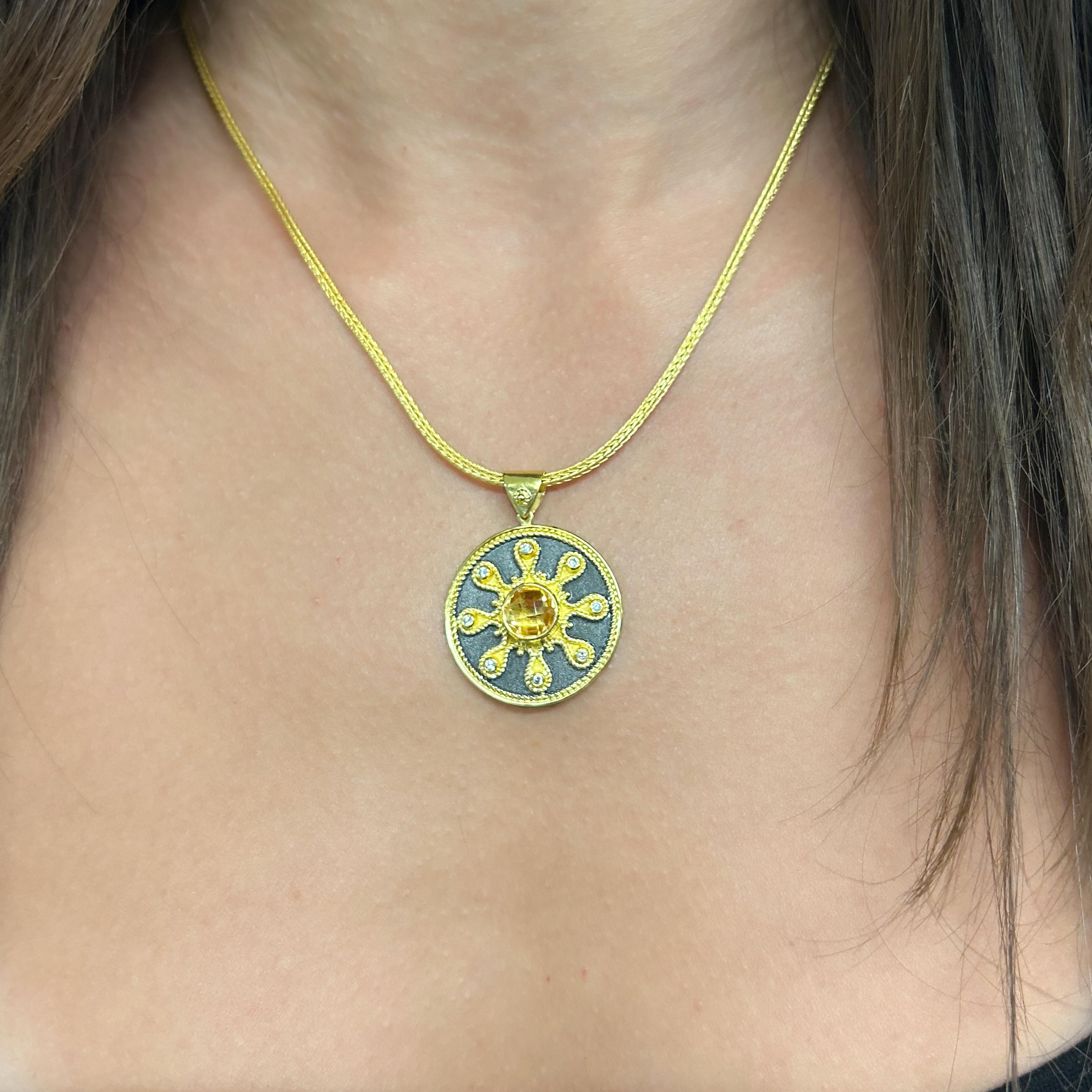 Georgios Collections Pendentif en or jaune 18 carats, citrine et diamant avec chaîne en vente 4