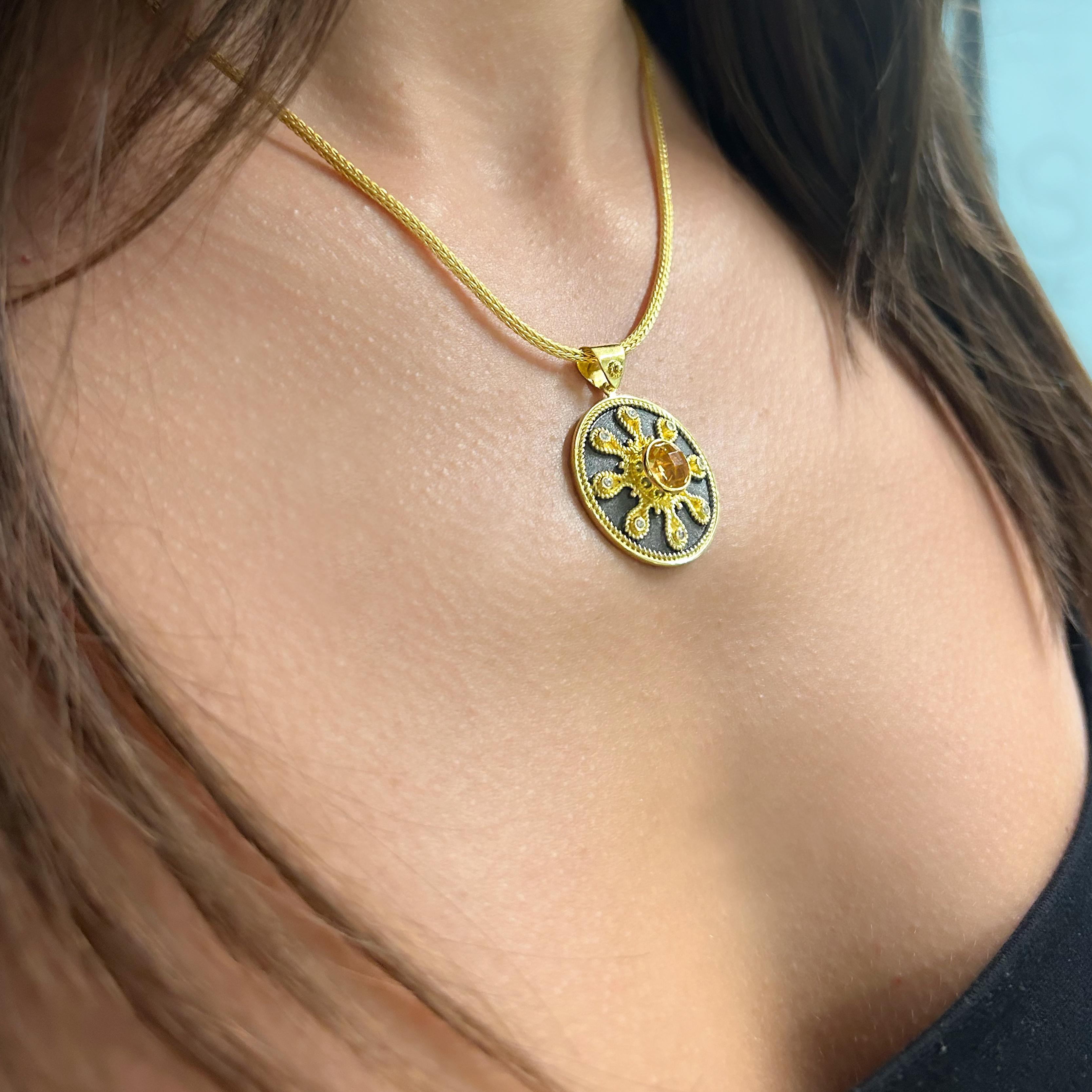 Georgios Collections Pendentif en or jaune 18 carats, citrine et diamant avec chaîne en vente 1