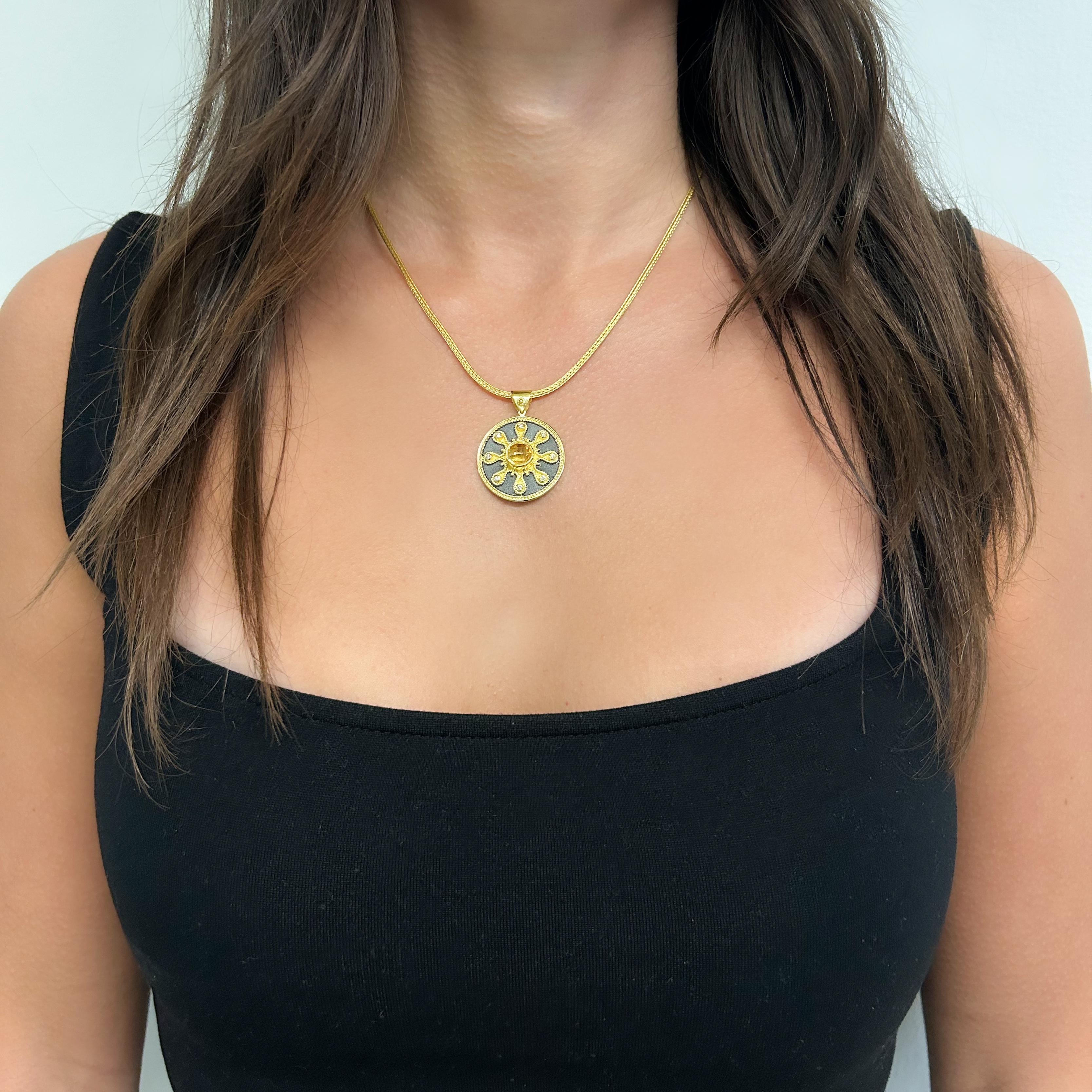 Georgios Collections Pendentif en or jaune 18 carats, citrine et diamant avec chaîne en vente 2