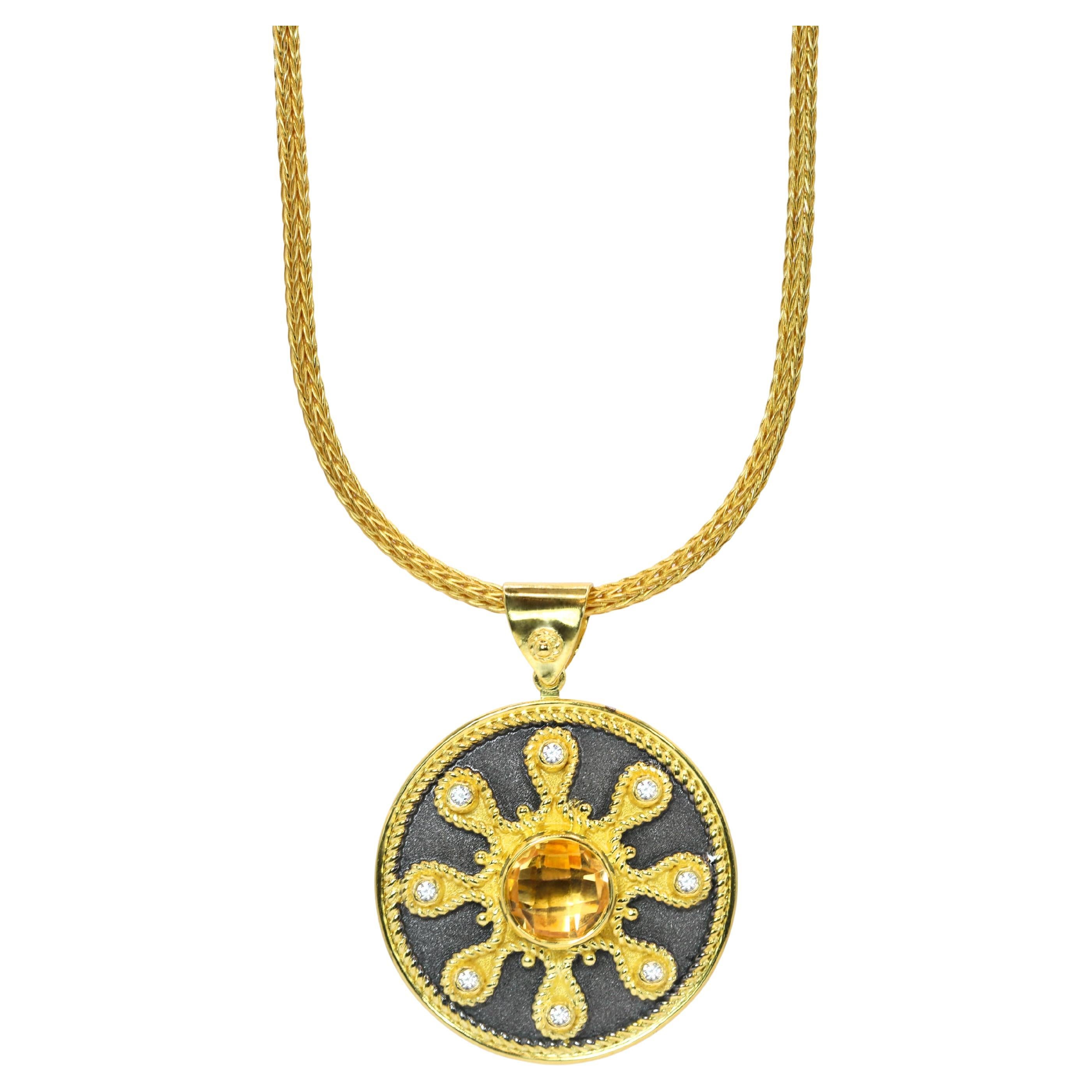 Georgios Collections 18 Karat Yellow Gold Citrine Diamond Pendant with Chain
